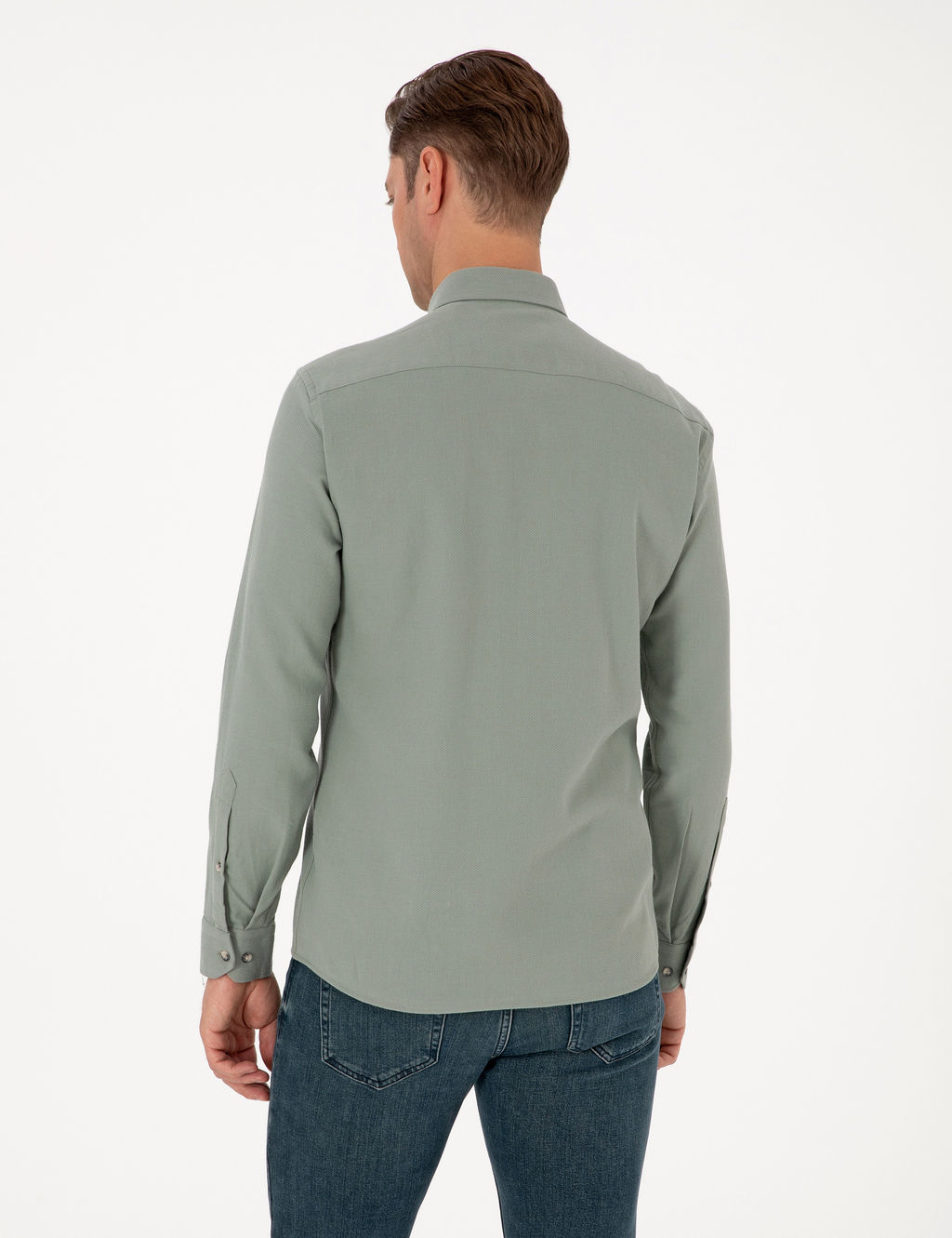 A__k Ye_il Slim Fit Uzun Kollu G_mlek