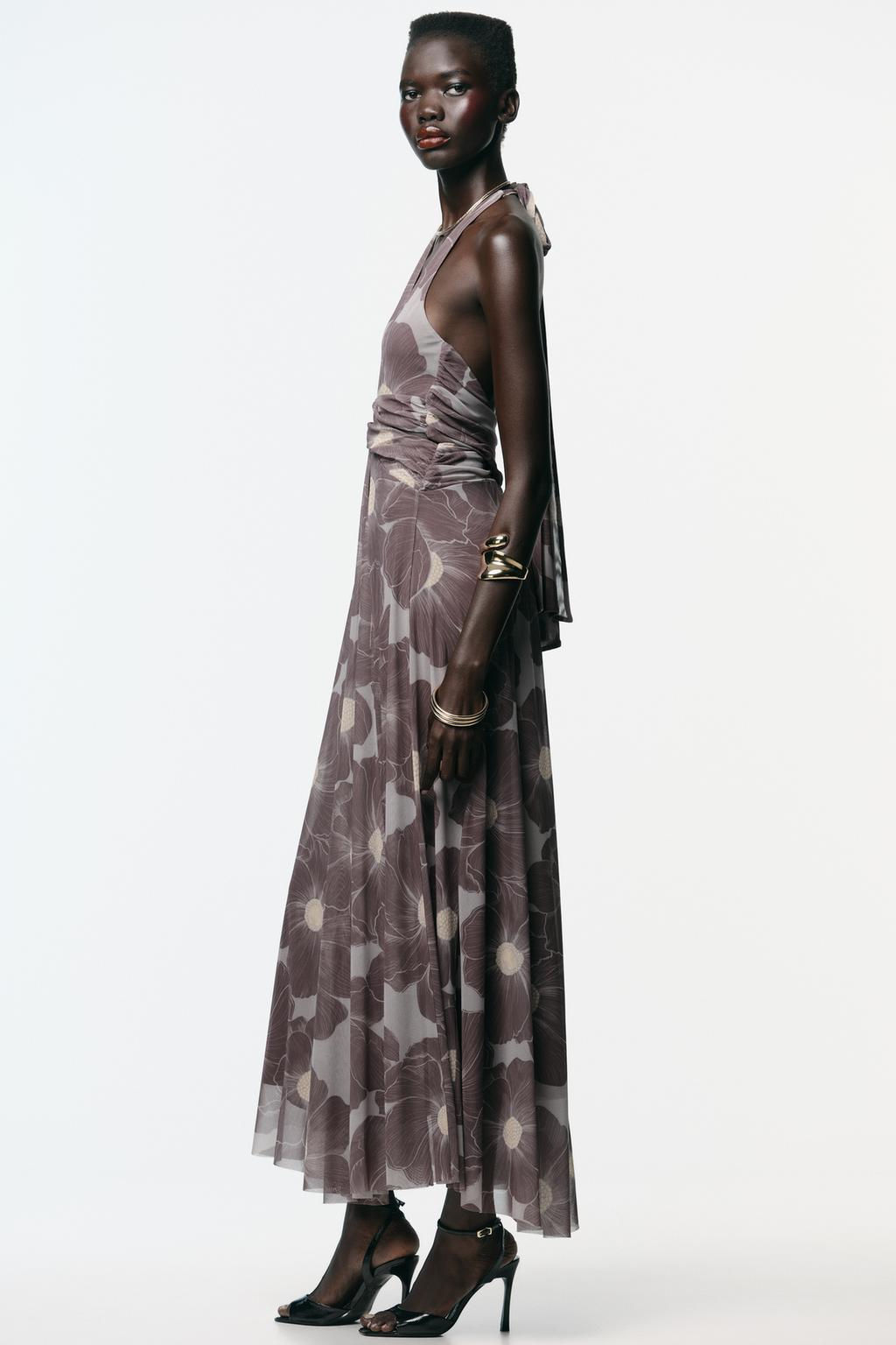 CUT-OUT PRINTED TULLE LONG DRESS - Zara фото 4
