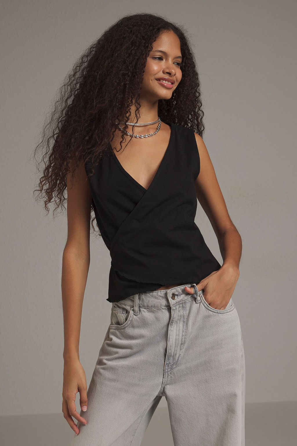 Siyah Baglama Detayl? Anvelop Fitted/Vucuda Oturan Orme Bluz TWOSS25BZ00379