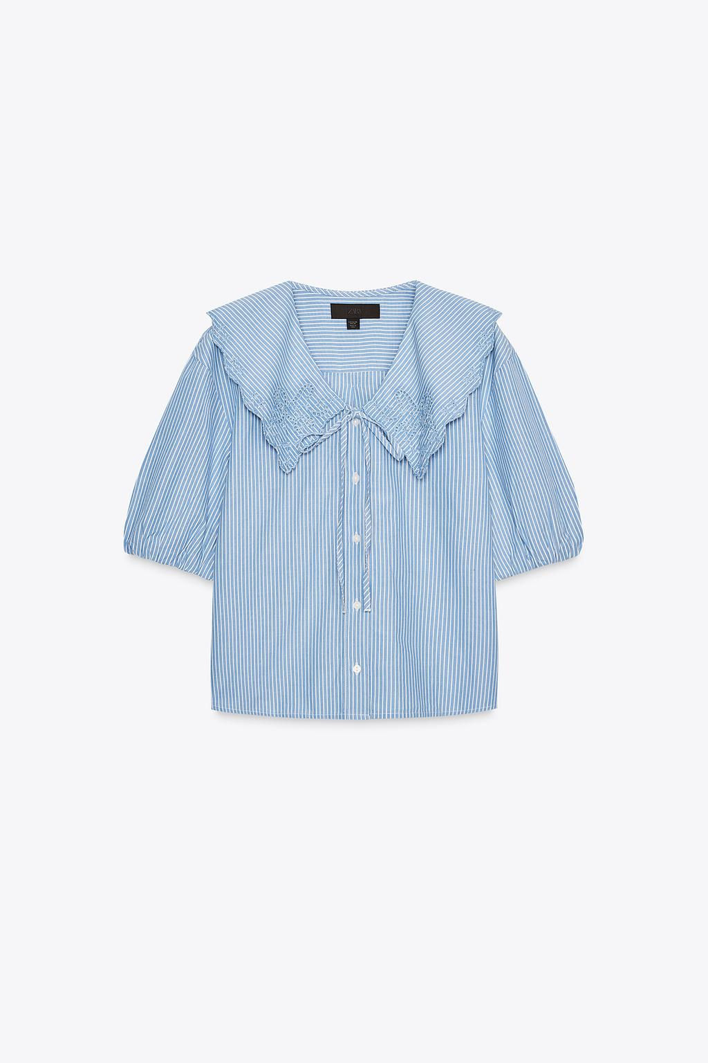 STRIPED EMBROIDERED PETER PAN COLLAR SHIRT - Zara фото 6