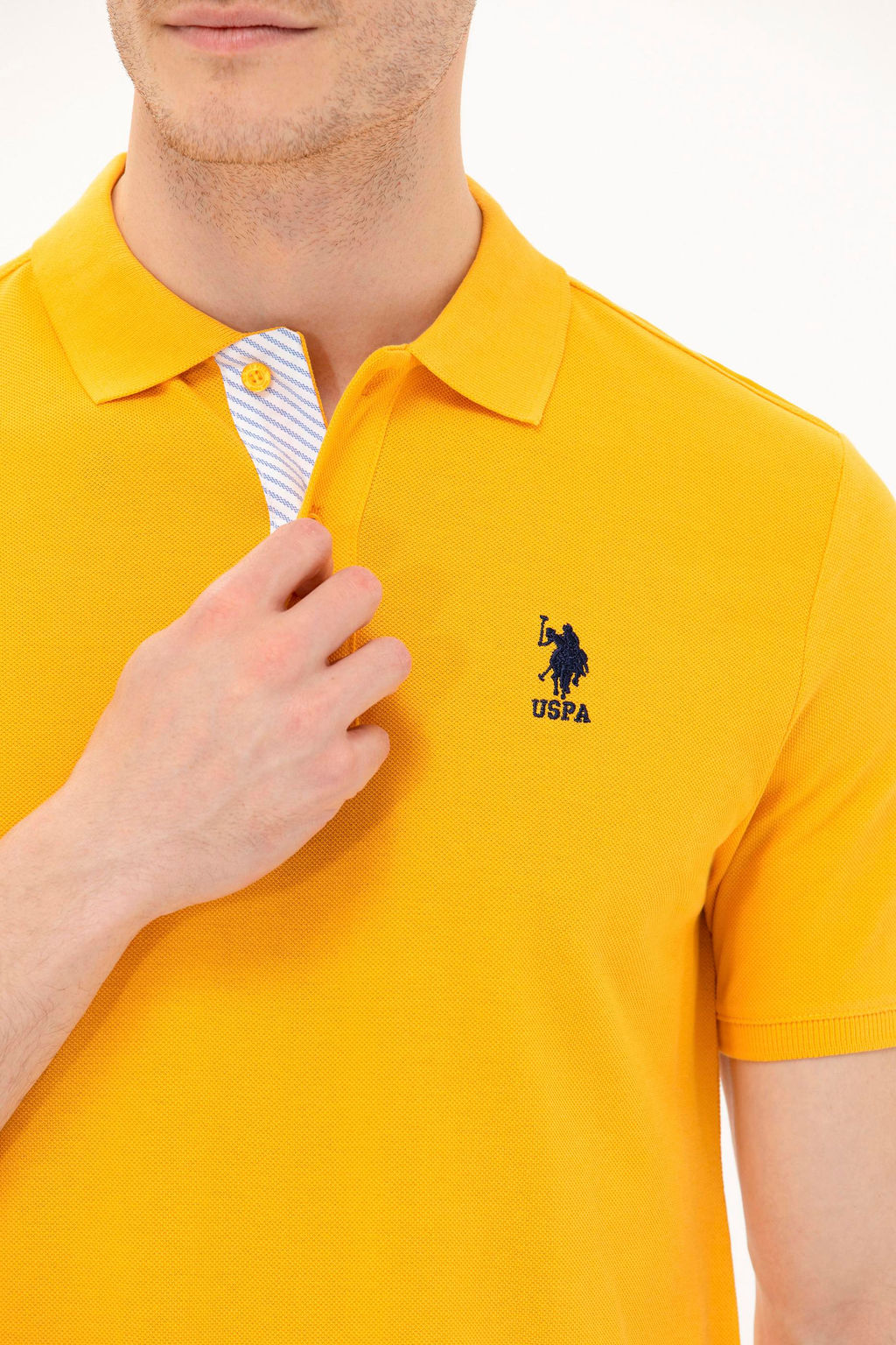 Мужская желтая базовая футболка с воротником поло - U.s. polo assn фото 21