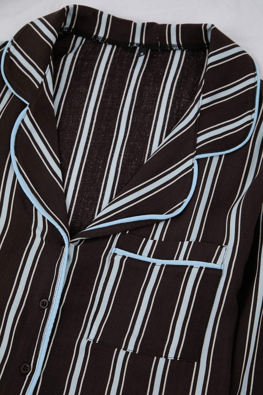 Kahverengi-Mavi Cizgili Biyeli Viskon Dokuma Pijama Tak?m? THMAW21PT0292