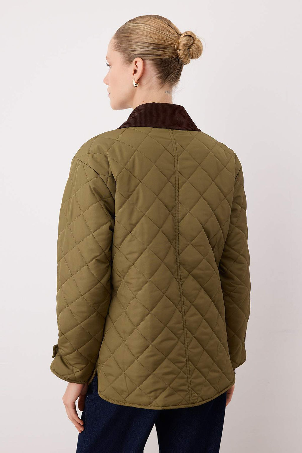 Koyu Haki Oversize Kal?p Yakas? Kadife Detayl? Kapitone Mont TWOAW26MO00139 - Trendyolmilla фото 6