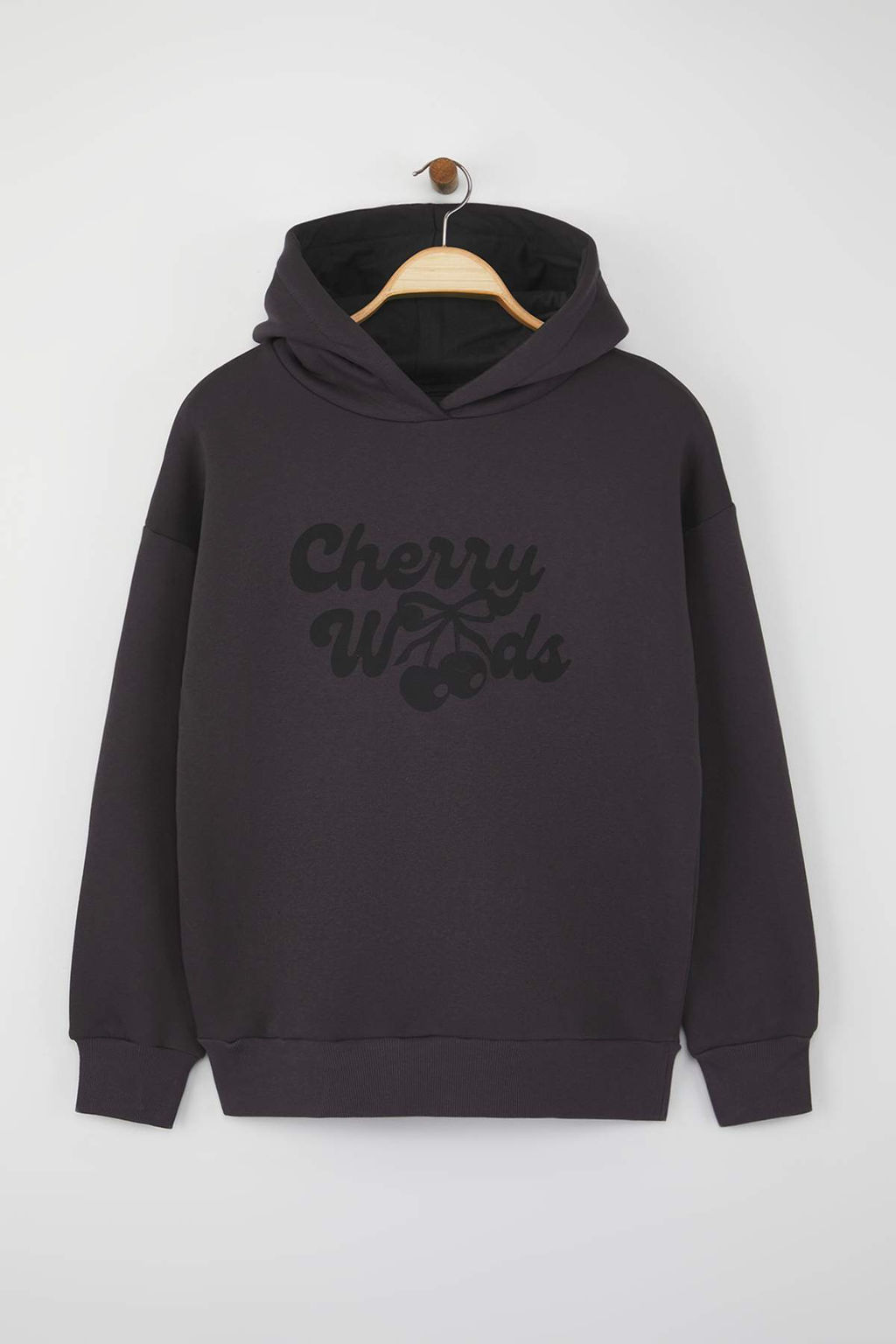 Teen Antrasit Oversize/Genis Kal?p Kiraz S?rt Bask?l? Ici Polarl? Orme Sweatshirt TWOAW26SW00019 - Trendyolmilla фото 6