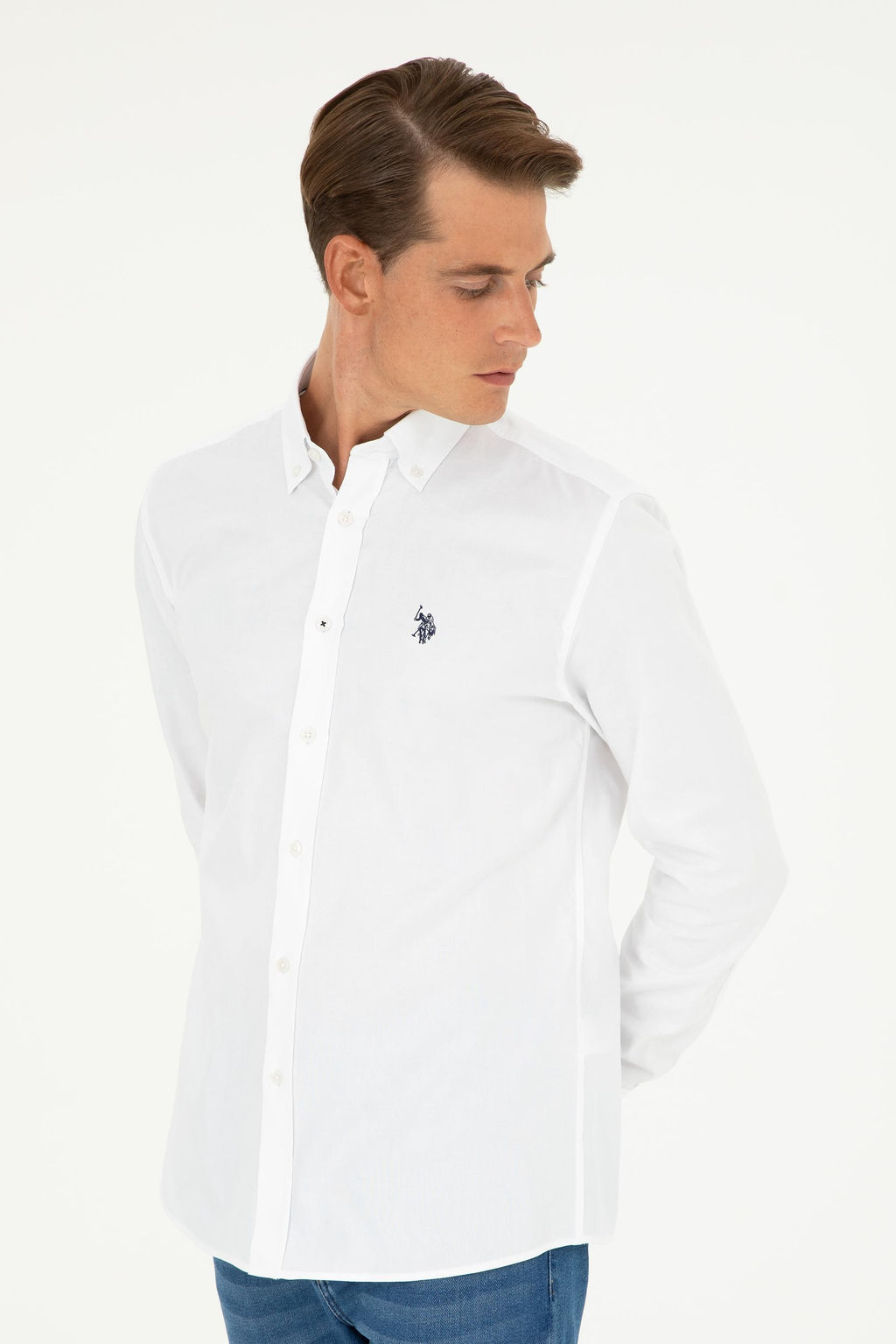 Рубашка U.S. Polo Assn мужская белая хлопок  фото 3