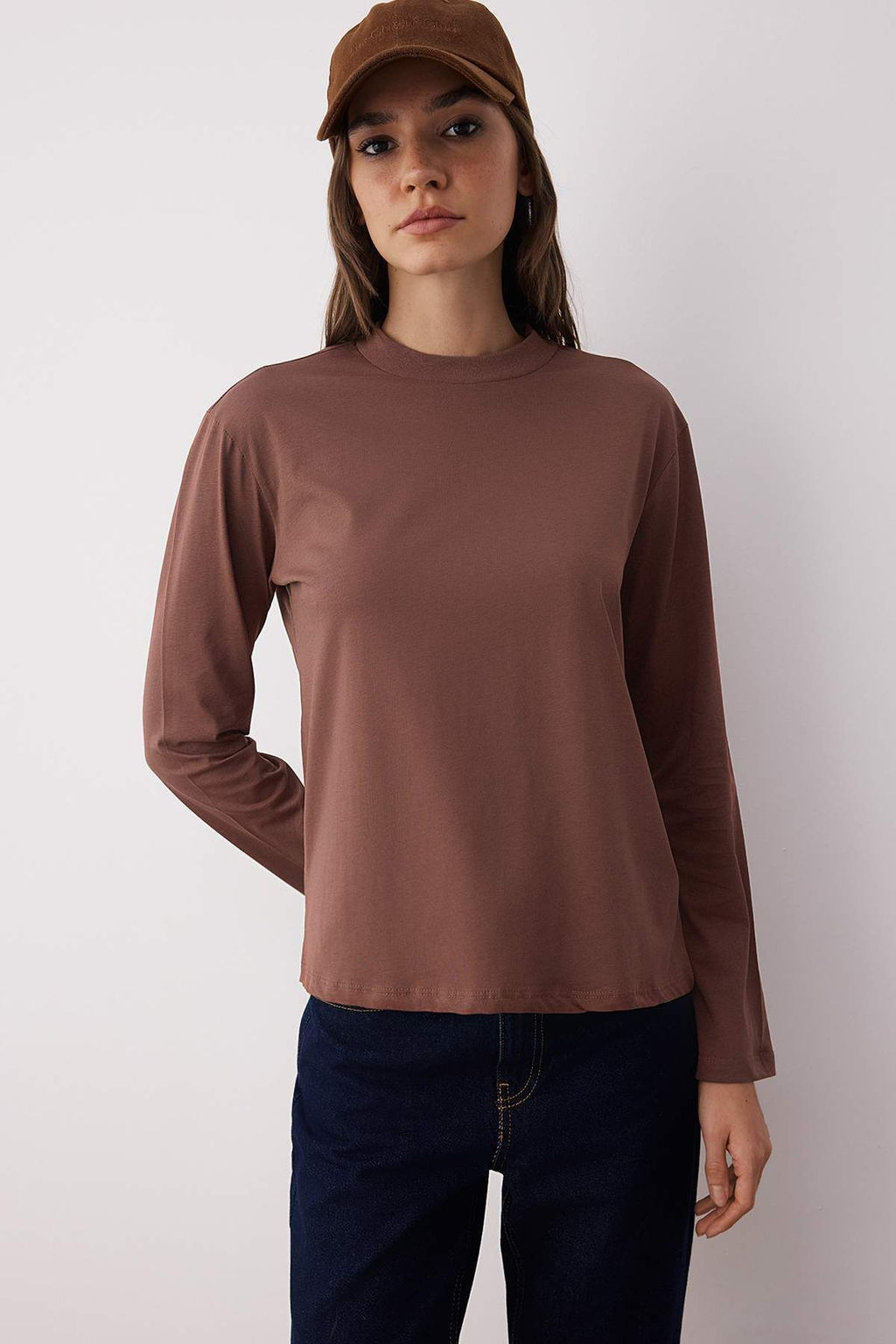 Kahverengi-Bej 2li Paket %100 Pamuk Regular Kal?p Uzun Kollu Dik Yaka Orme T-Shirt TWOAW26TS00006 - Trendyolmilla фото 5