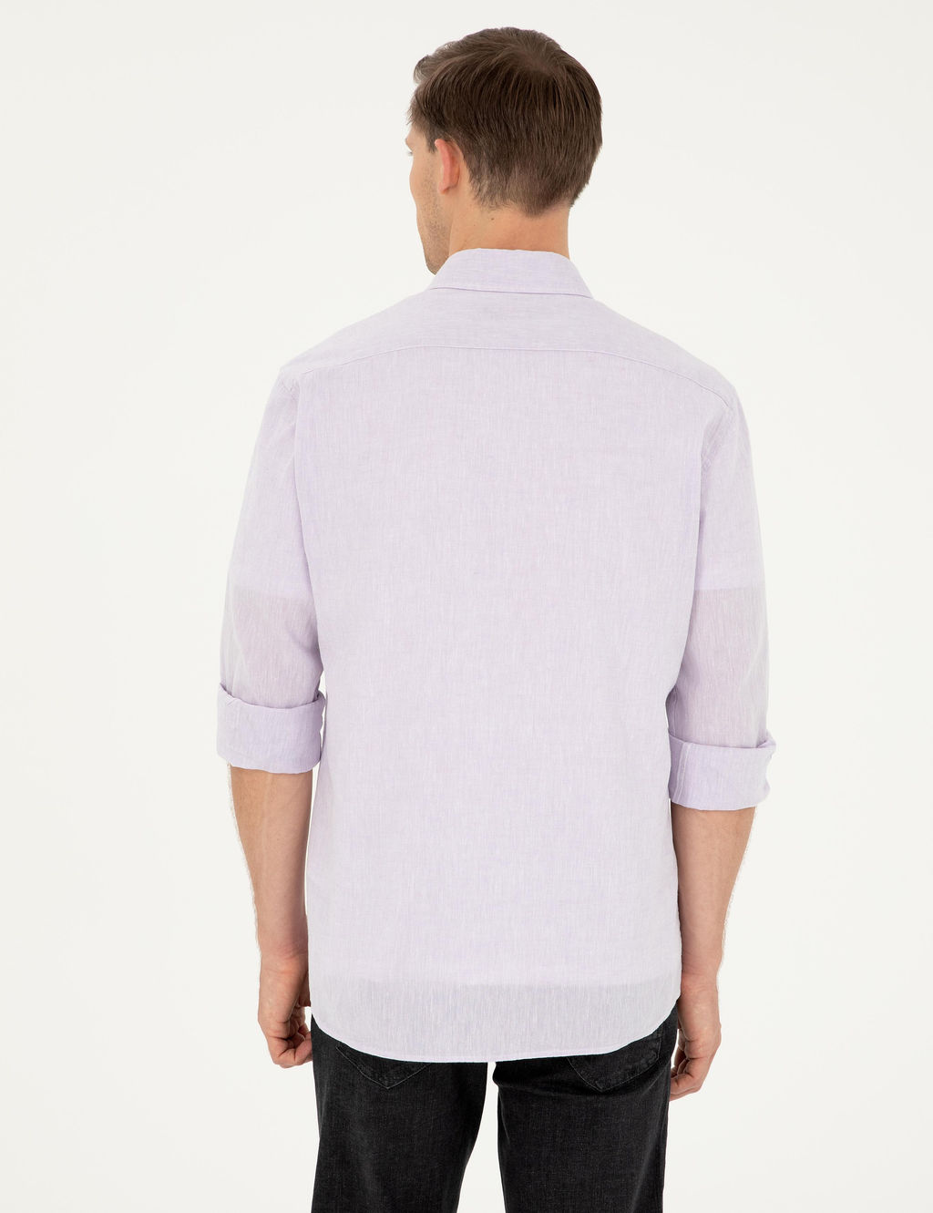 Lila Slim Fit Keten Kar___ml_ G_mlek