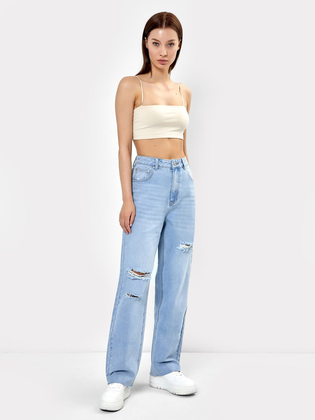 Джинсы женские Relaxed Straight Fit в голубом оттенке голубой 2023-DTW701 - Mark formelle фото 2