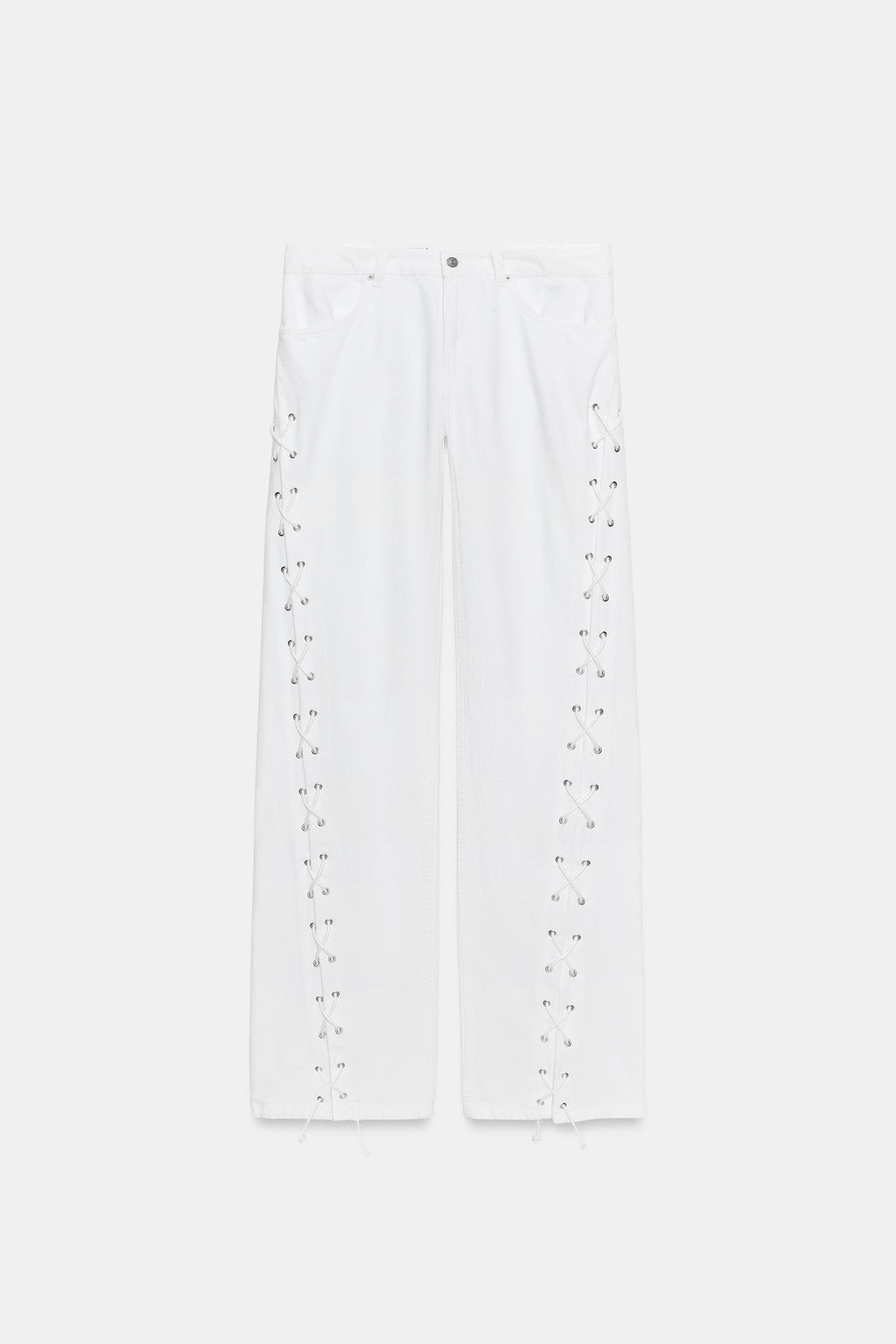 JEANS RECTOS CORDONES DENIM TRF TIRO MEDIO / Blanco - Zara фото 9