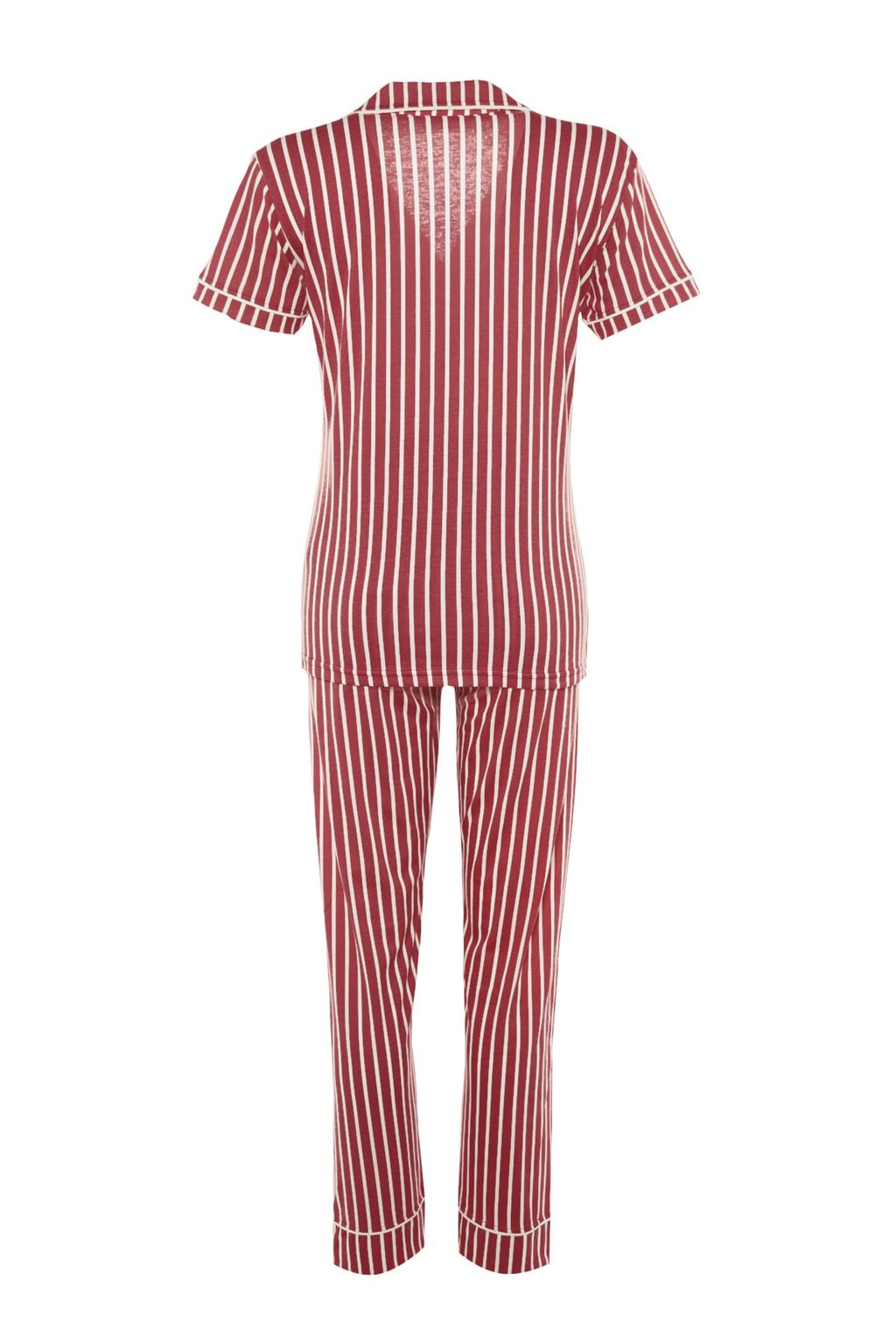 Trendyolmilla Pembe Cizgili Hayvan Bask?l? Gomlek-Pantolon Orme Pijama Tak?m? THMSS21PT0878