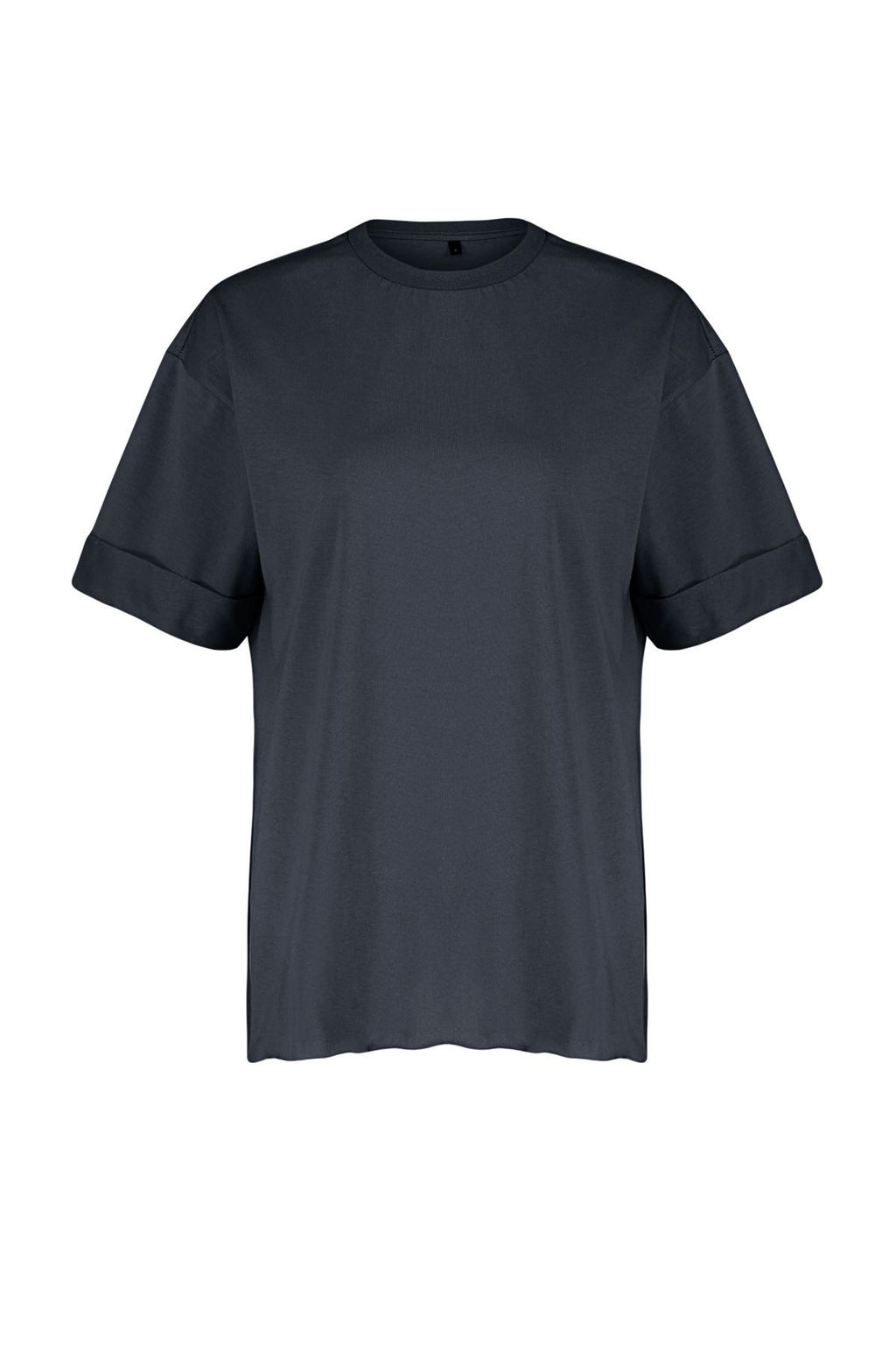 Antrasit %100 Pamuk Duble Kol Asimetrik Boyfriend Orme T-Shirt TWOSS20TS0828