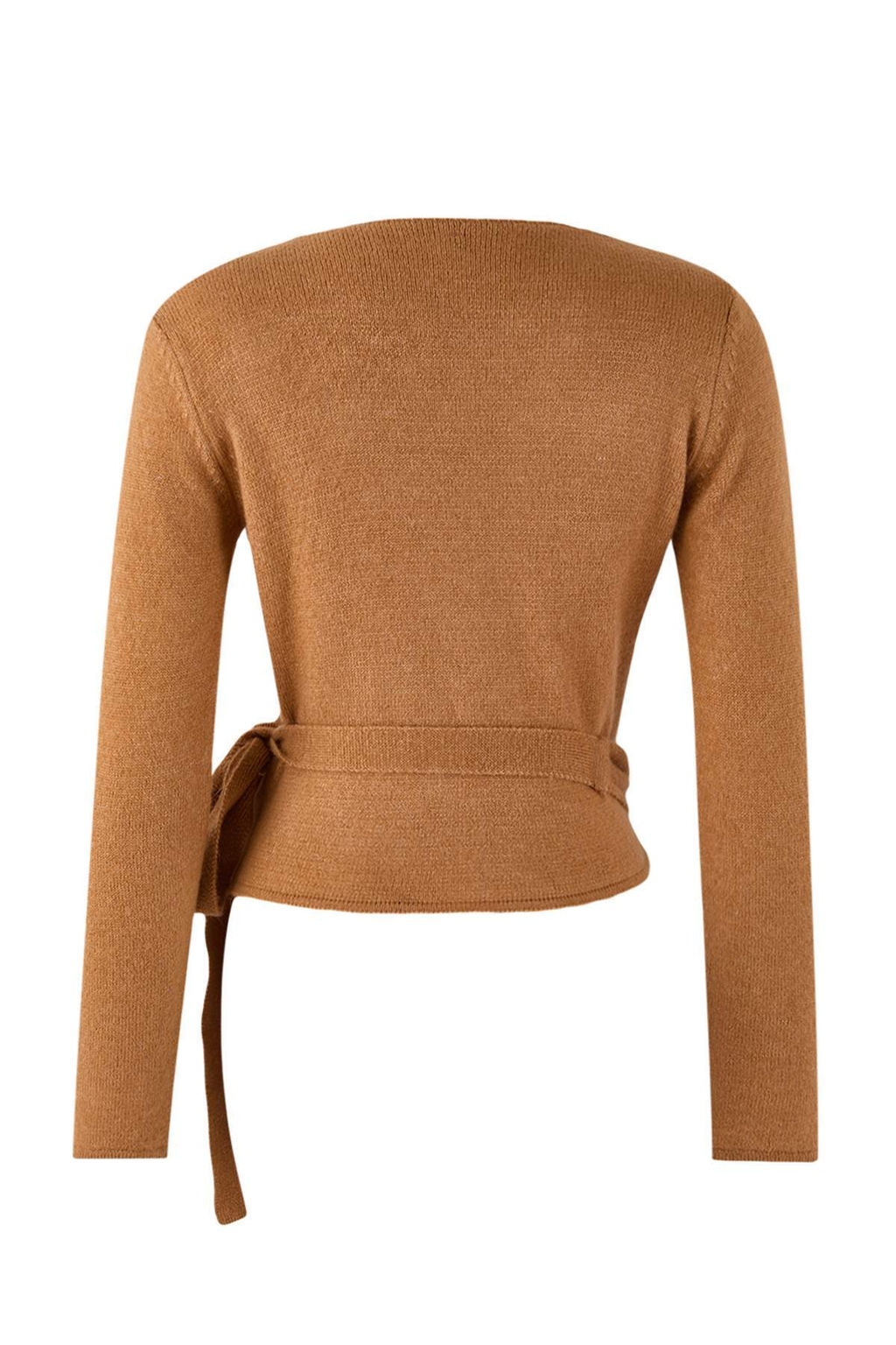 Camel Yumusak Dokulu K?sa/Crop Kruvaze Baglama Triko Kazak TWOAW26KZ00070