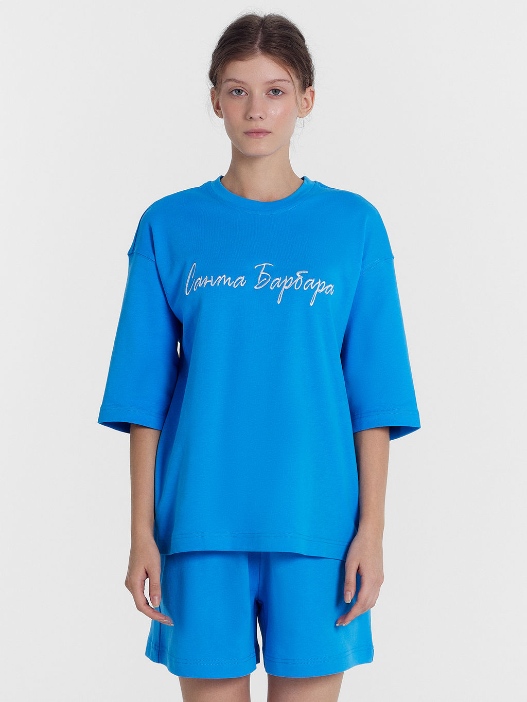 Комплект женский (футболка, шорты) лазурно-голубой лазурный голубой 592526 - Mark formelle фото 3