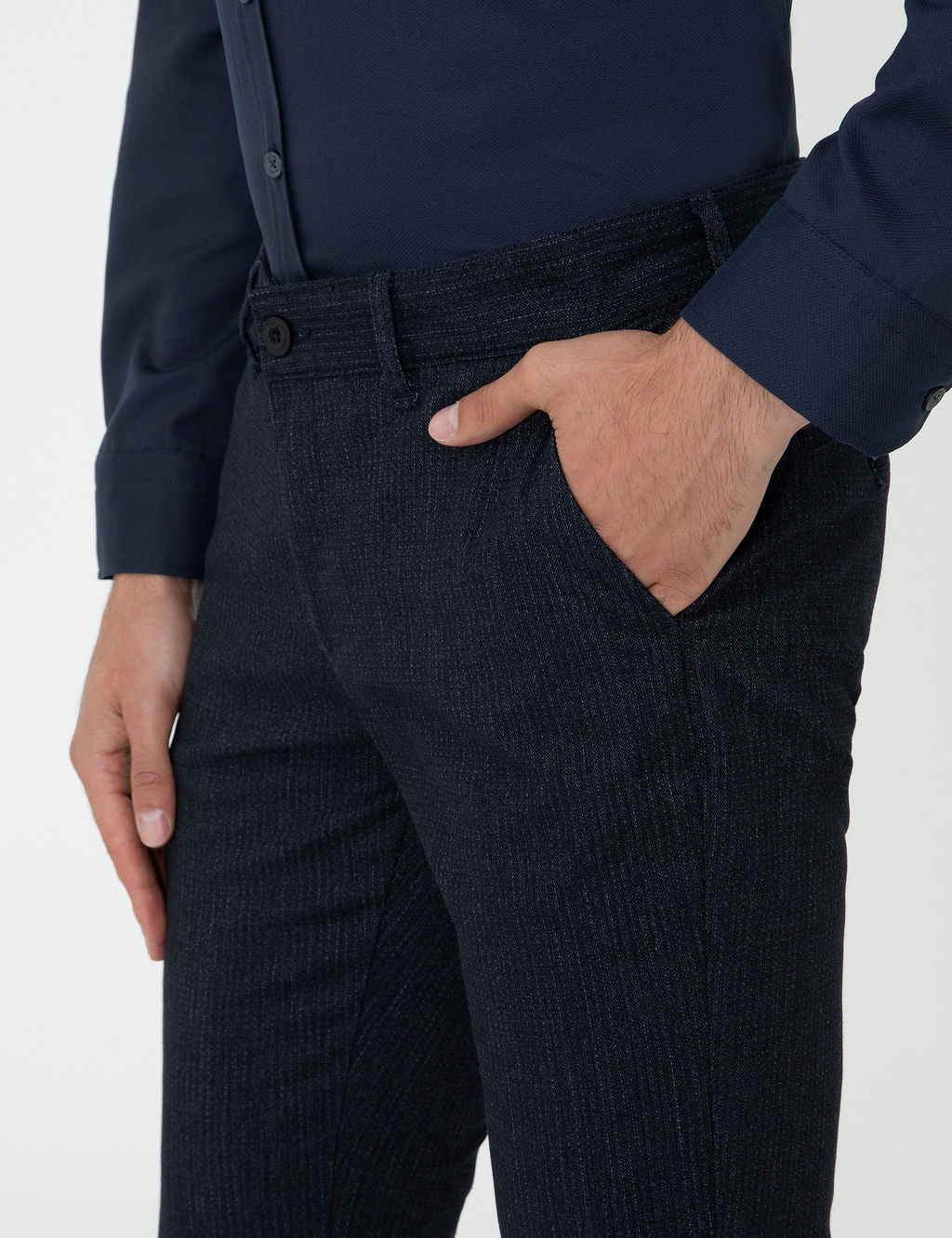 Lacivert Slim Fit _izgili Kanvas Pantolon - Pierre cardin фото 5