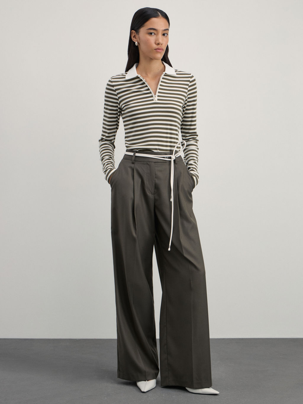 Лонгслив в полоску с молнией из вискозы / Zarina  фото 2