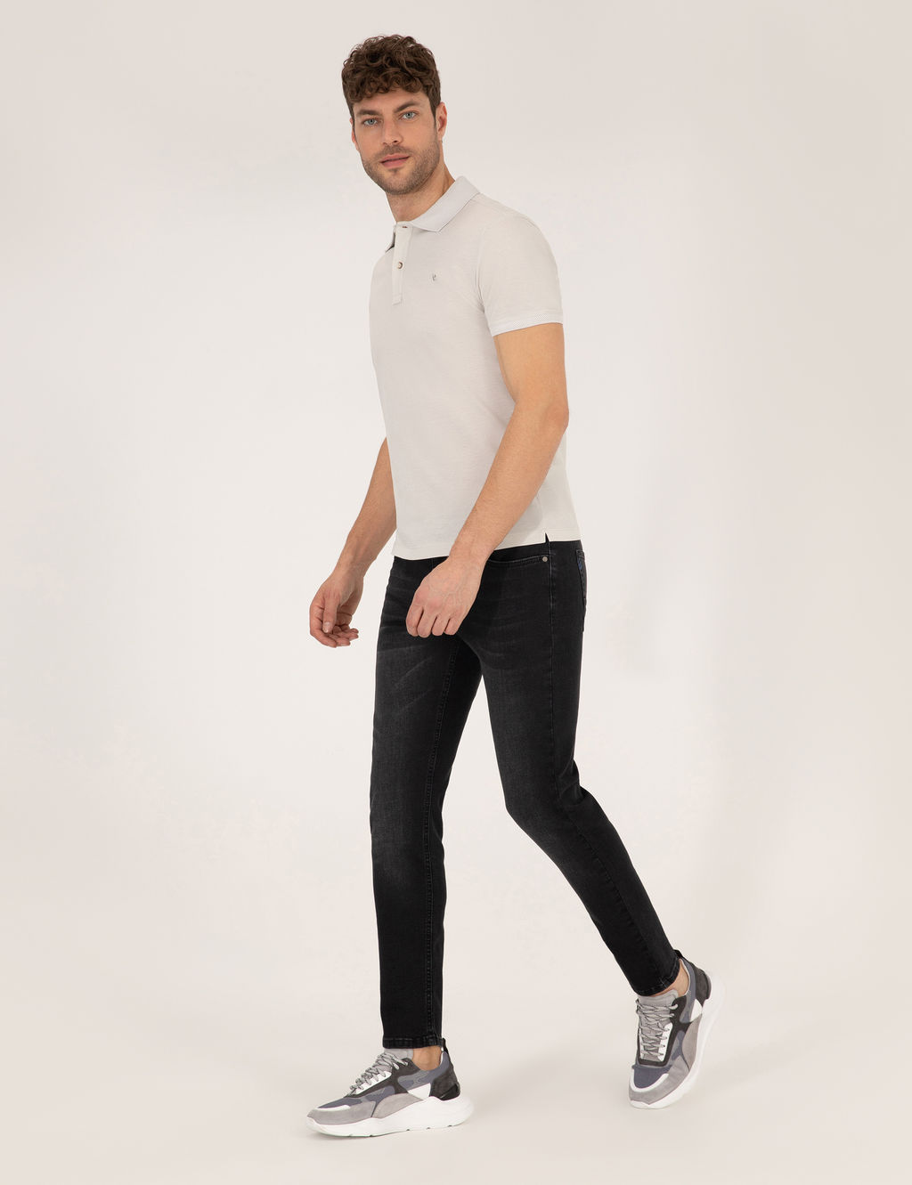 A__k Gri Slim Fit %100 Pamuk Polo Yaka Merserize Ti__rt