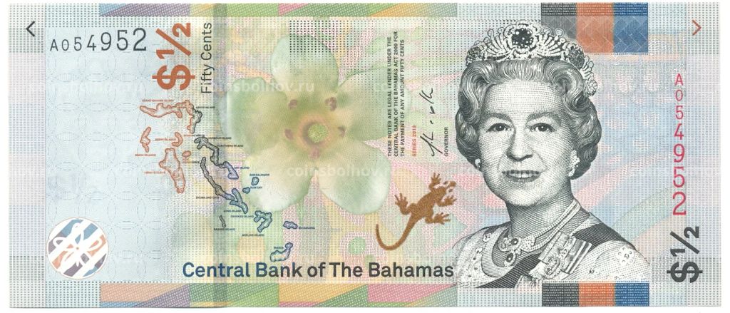 Банкнота 1/2 доллара (50 центов) 2019 года Багамские Острова