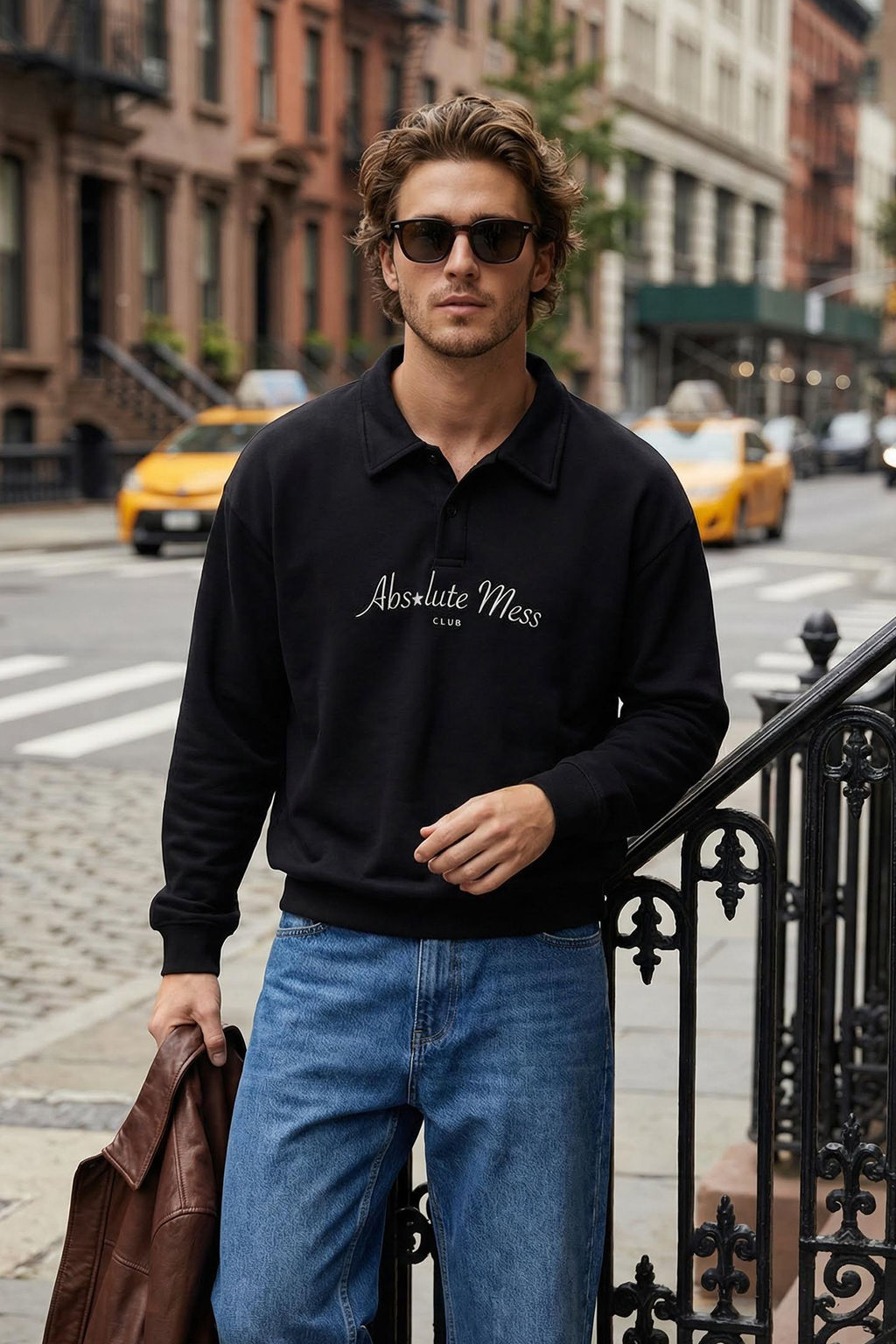 TRENDYOL MAN Siyah Oversize/Genis Kesim Yaz? Bask?l? Polo Yaka Sweathisrt TMNAW25SW00019 - Trendyolmilla фото 11