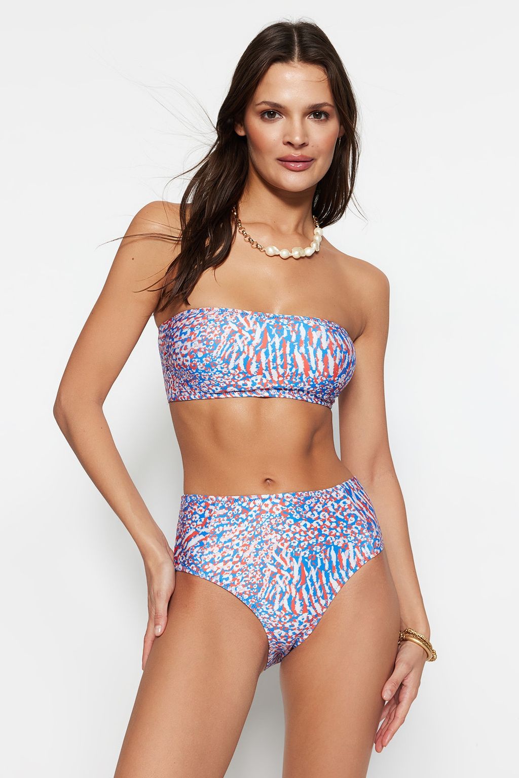 TRENDYOLMILLA Leopar Desenli Straplez Yuksek Bel Hipster Bikini Tak?m? TBESS22BT0018 фото 14