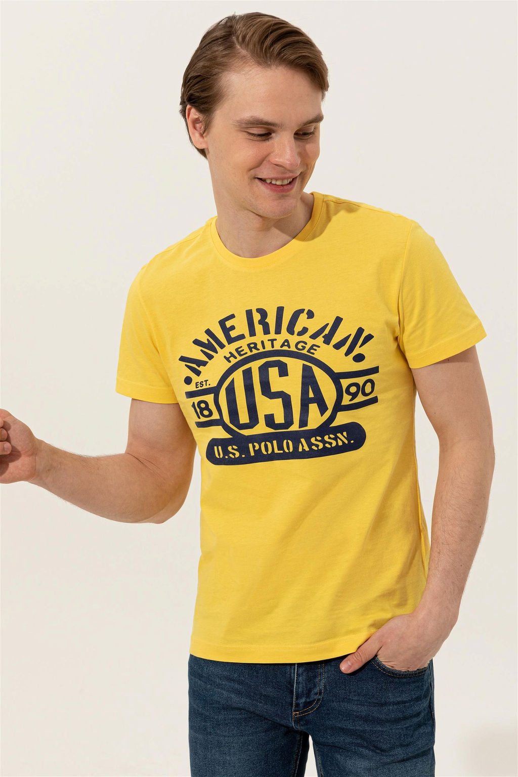 U. S. Polo Assn Мужская светло-желтая футболка с круглым вырезом - U.s. polo assn фото 9