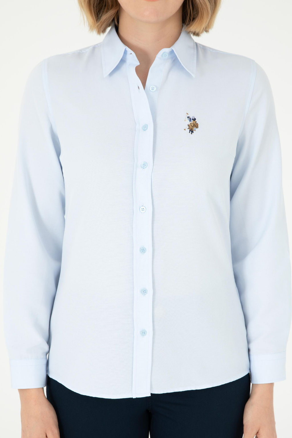 Женская голубая базовая рубашка с длинным рукавом - U.s. polo assn фото 11