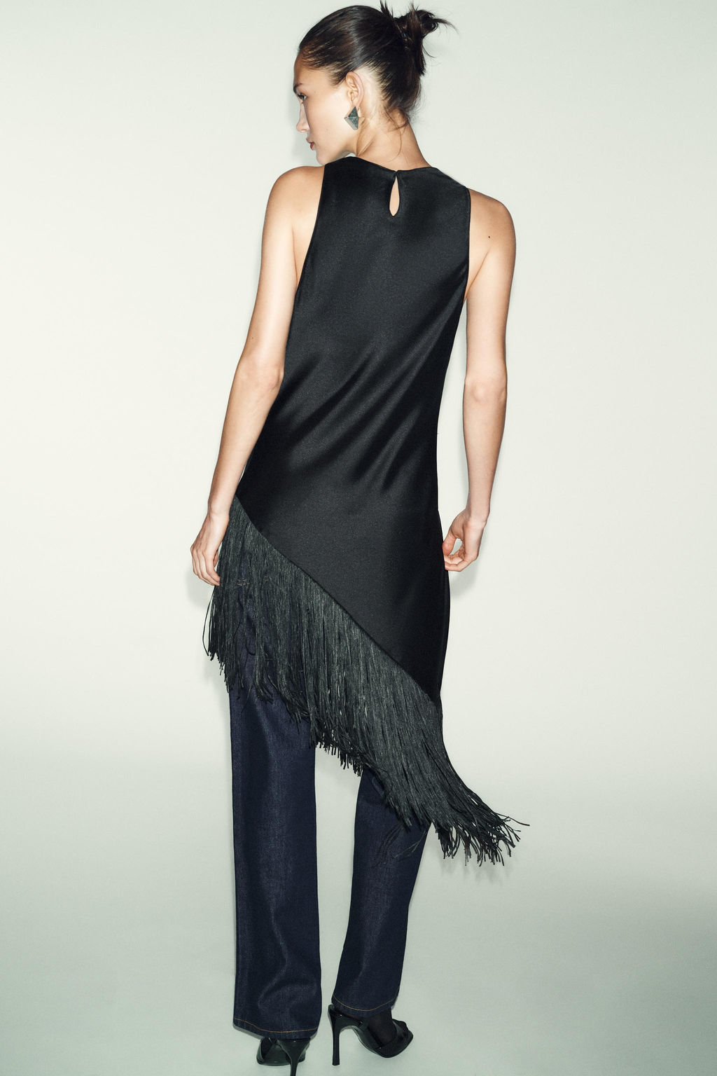 LONG SATIN TOP WITH FRINGING - Zara фото 7