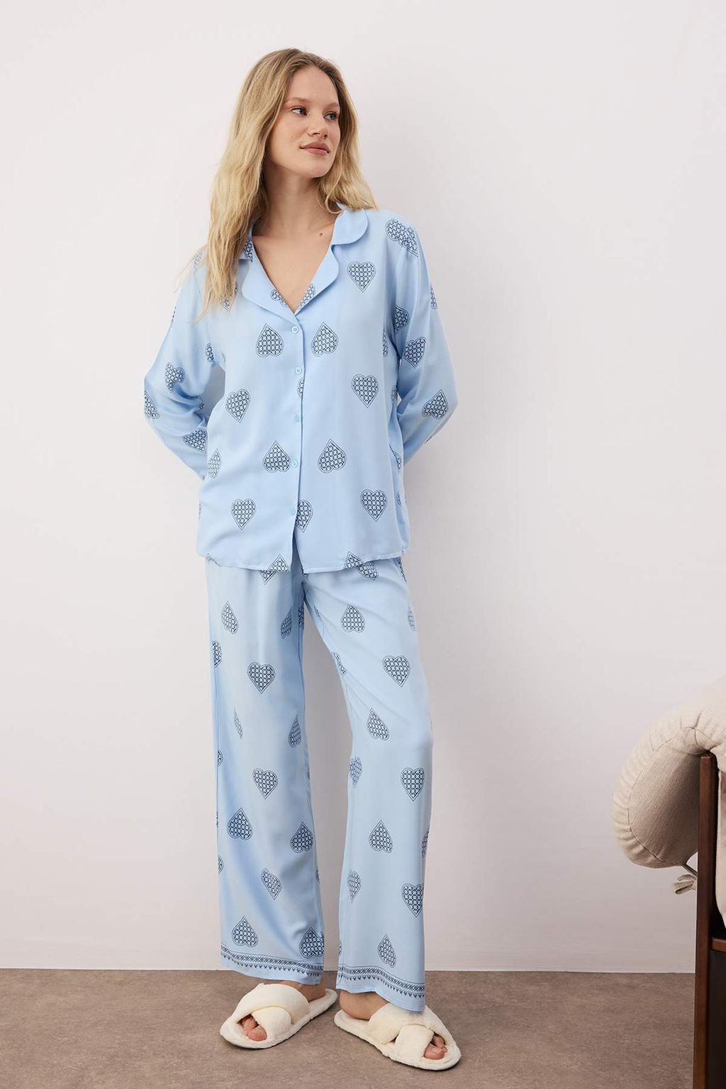 Ekru %100 Pamuklu Kapli Dokuma Pijama Tak?m? THMAW26PT00025 - Trendyolmilla фото 13