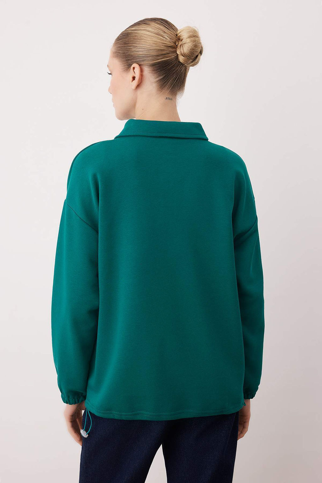 Zumrut Yesili Yar?m Pat Fermuarl? Nak?sl? Oversize/Genis Kal?p Orme Sweatshirt TWOAW26SW00191 - Trendyolmilla фото 4