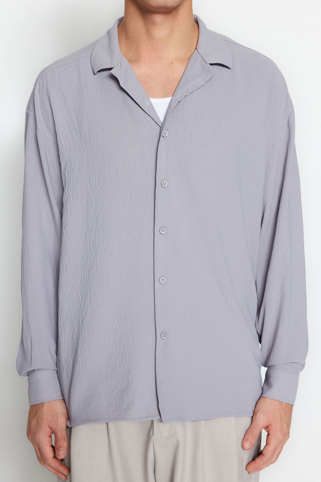 TRENDYOL MAN Beyaz Oversize Fit Apas Yaka Yazl?k Keten Gorunumlu Gomlek TMNSS23GO00053 - Trendyolmilla фото 55