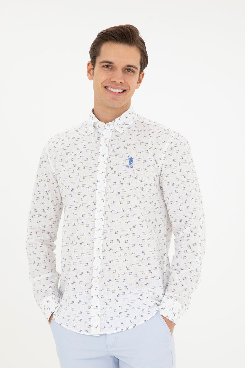 Мужская голубая рубашка с длинным рукавом - U.s. polo assn фото 15