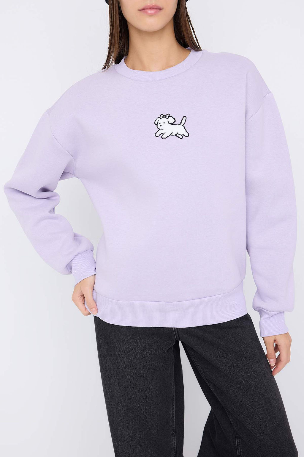 Teen Lila Kopek Nak?sl? Regular/Normal Kal?p Kal?n Ici Polarl? Orme Sweatshirt TWOAW26SW00185 - Trendyolmilla фото 6