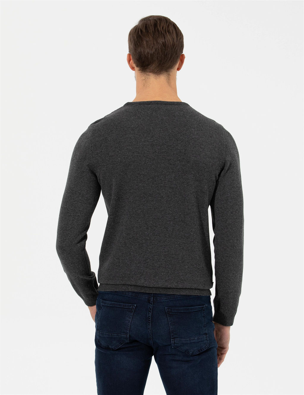 Gri Melanj Slim Fit Bisiklet Yaka Triko Kazak - Pierre cardin фото 5