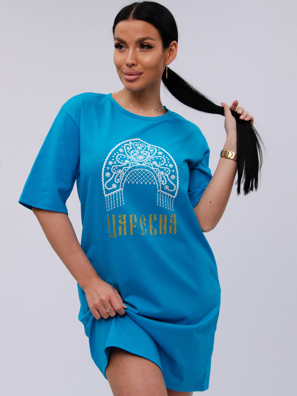 Сорочка "Царевна 4" синяя, трикотаж