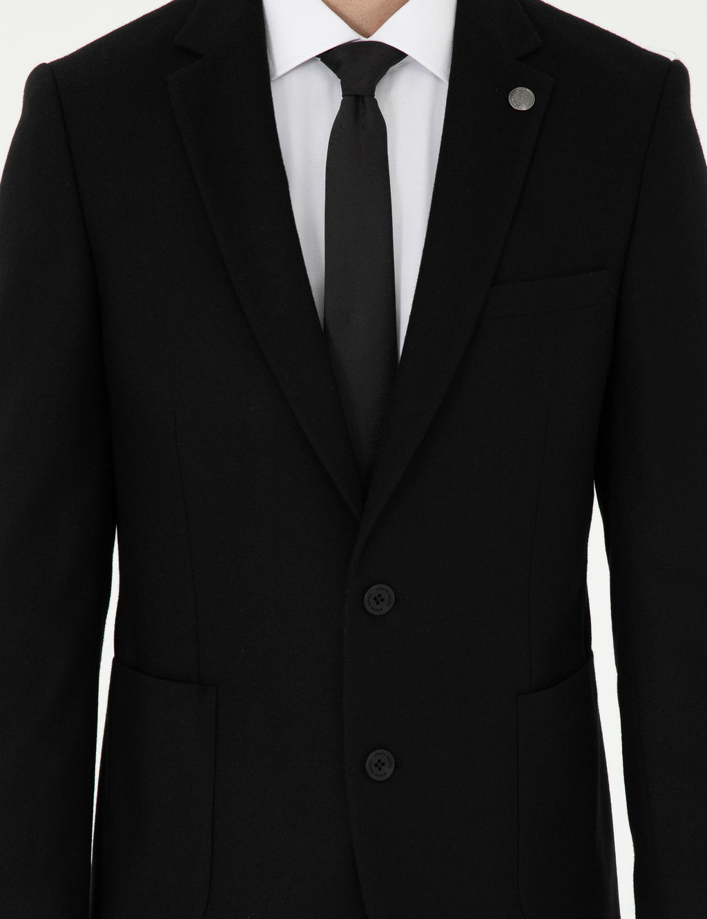 Siyah Y_n Kar___ml_ Ex. Slim Fit Ceket