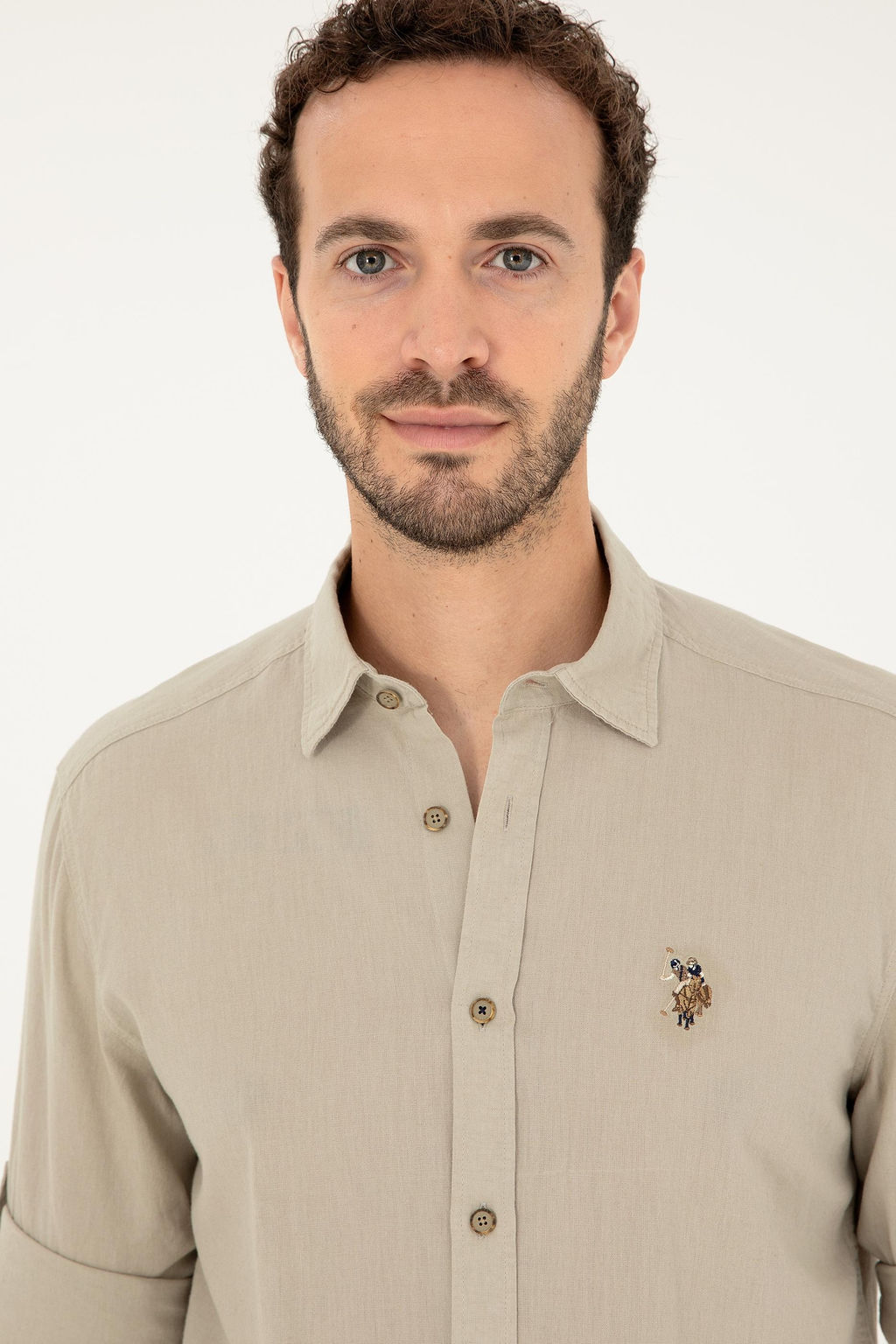 Мужская базовая рубашка цвета хаки с длинным рукавом Неожиданная скидка в корзине - U.s. polo assn фото 2