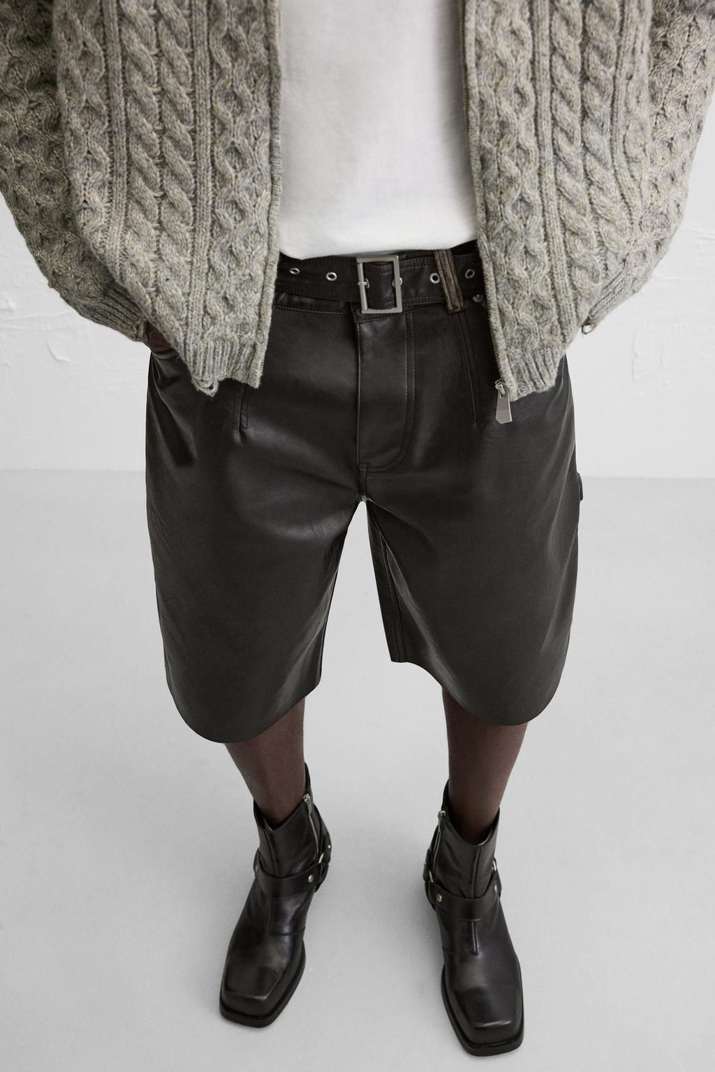 LEATHER-EFFECT BERMUDA SHORTS WITH BELT - Zara фото 7