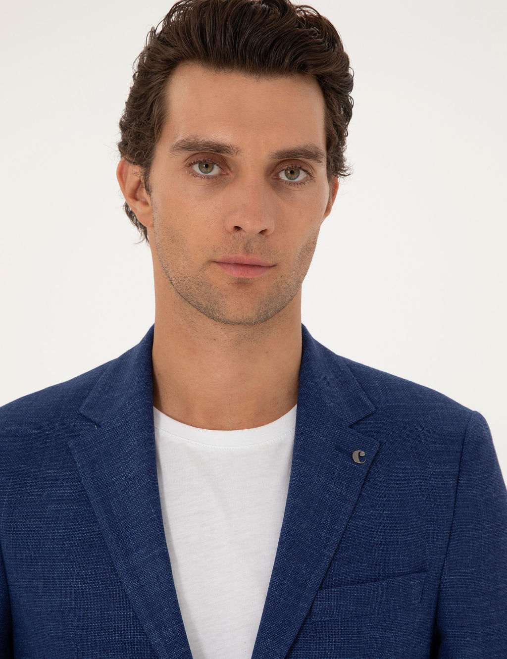 Синий приталенный пиджак из смесового льна - Cacharel фото 2