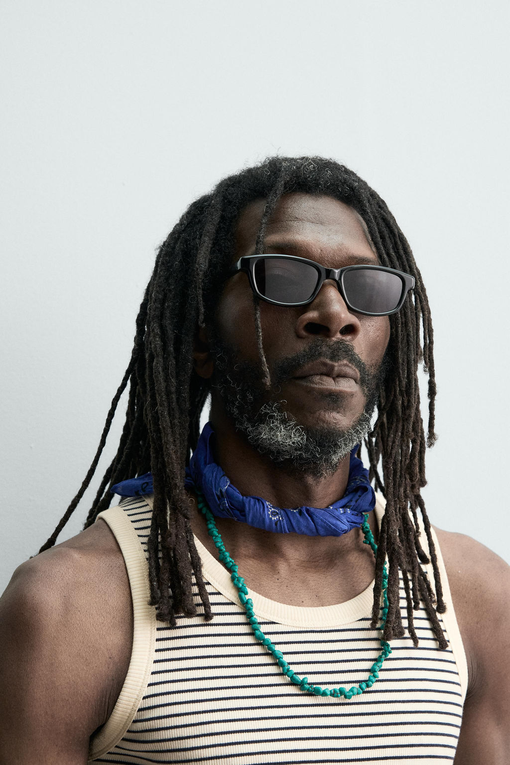 CAMISETA TANK JACQUARD RAYAS X AARON LEVINE / Crudo / Azul