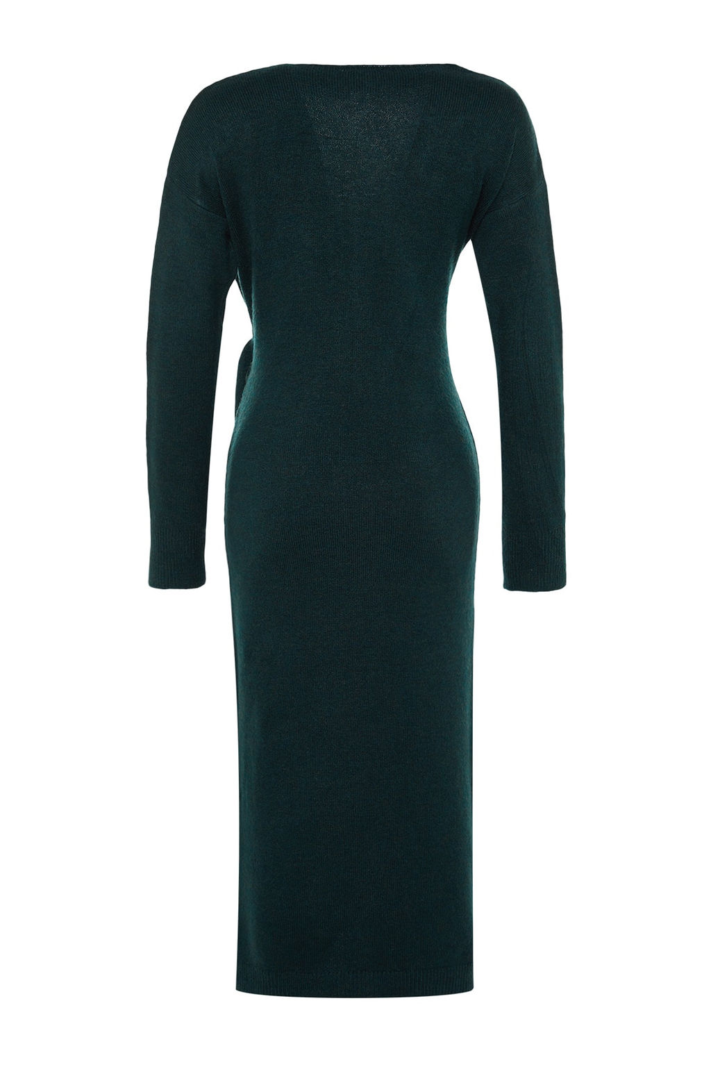 Zumrut Yesili Yumusak Dokulu Midi Triko Kruvaze Yaka Baglamal? Elbise TWOAW21EL0260