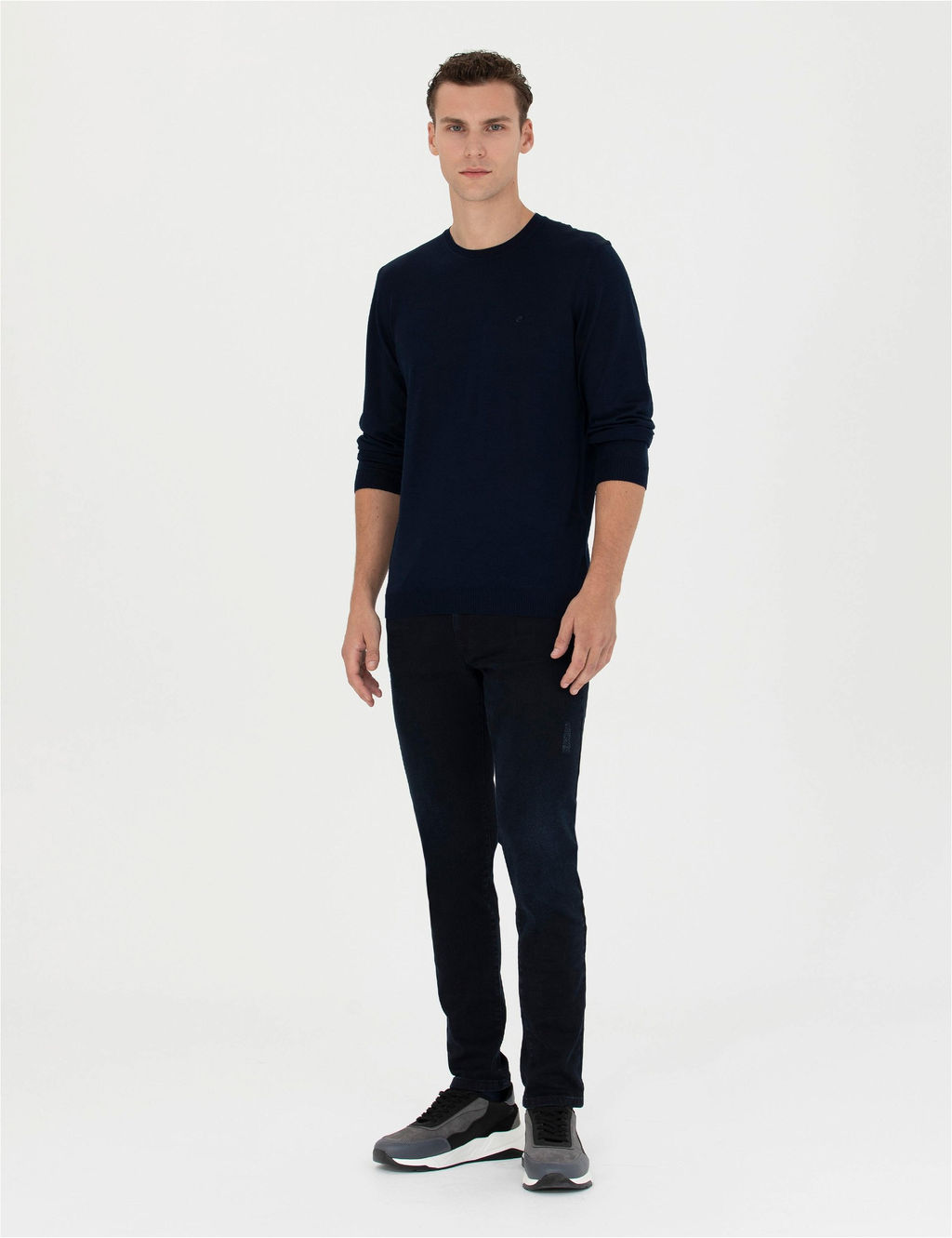 Lacivert Slim Fit Bisiklet Yaka Y_n Kar___ml_ Basic Triko Kazak - Pierre cardin фото 4