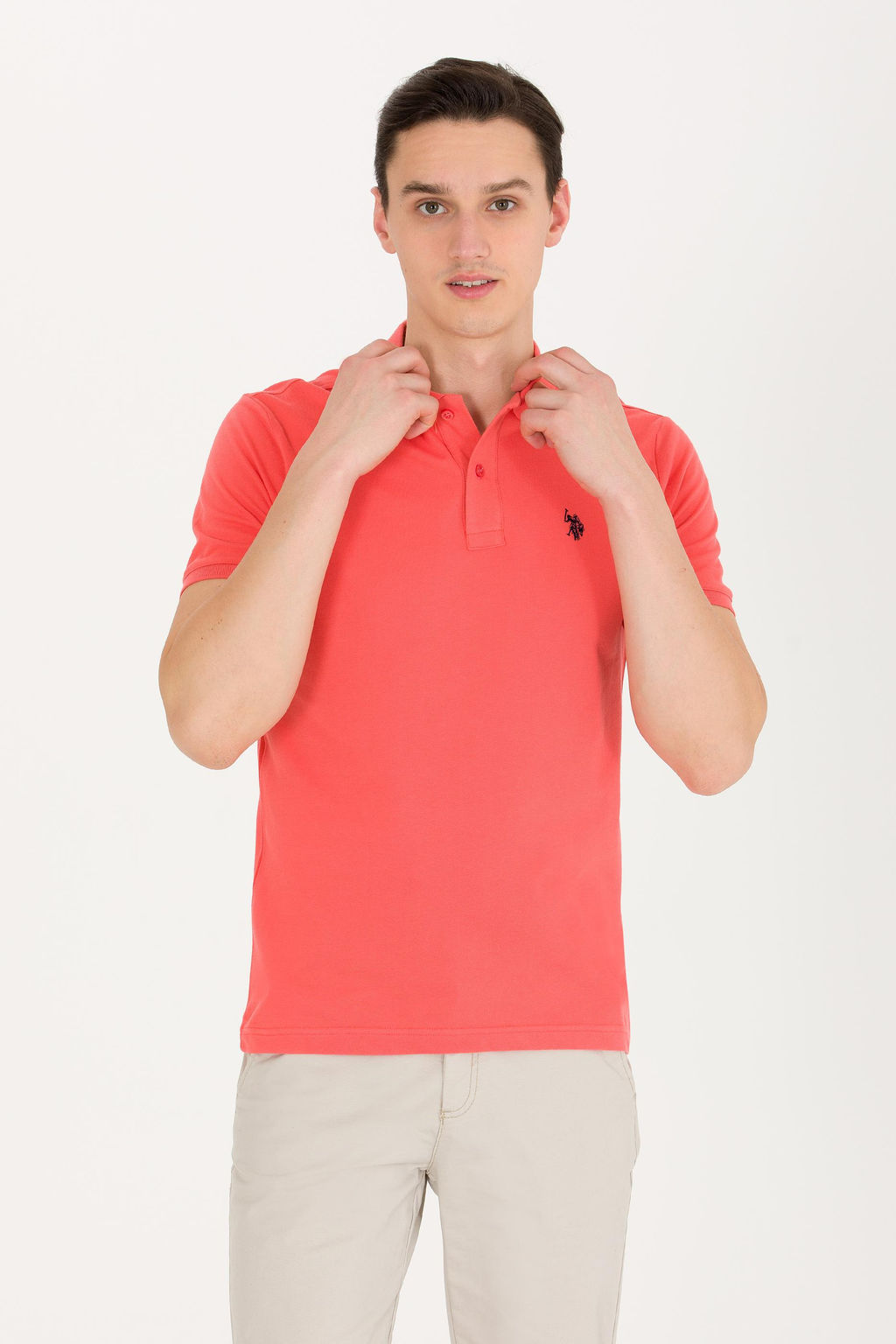 Мужская базовая футболка лососевого цвета с вырезом поло - U.s. polo assn фото 2