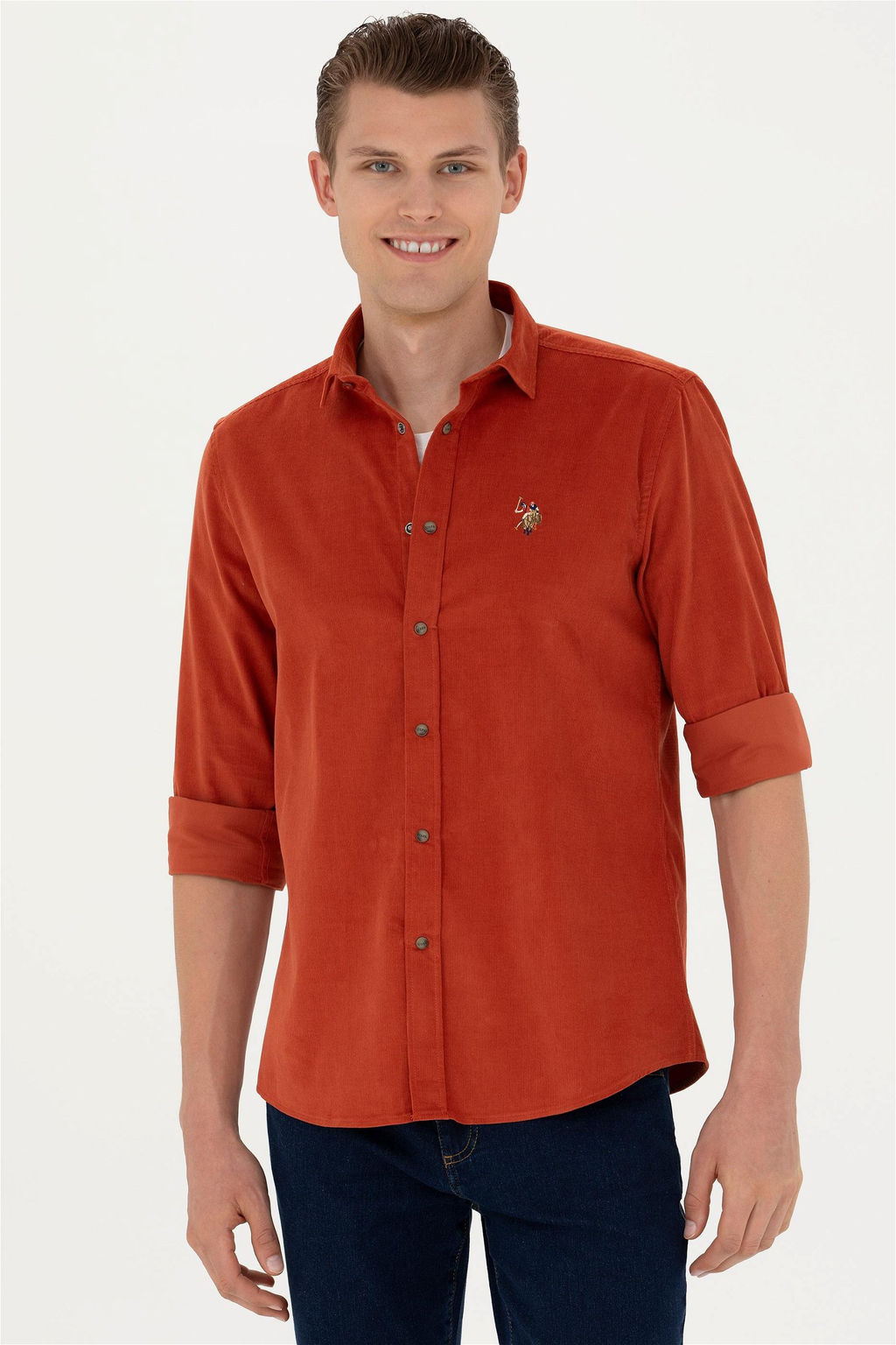 U. S. Polo Assn / Мужская рубашка с длинным рукавом кирпичного цвета - U.s. polo assn фото 10