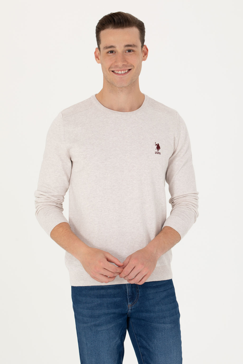 Свитер U.S. Polo Assn каменного меланжа из хлопка фото 15