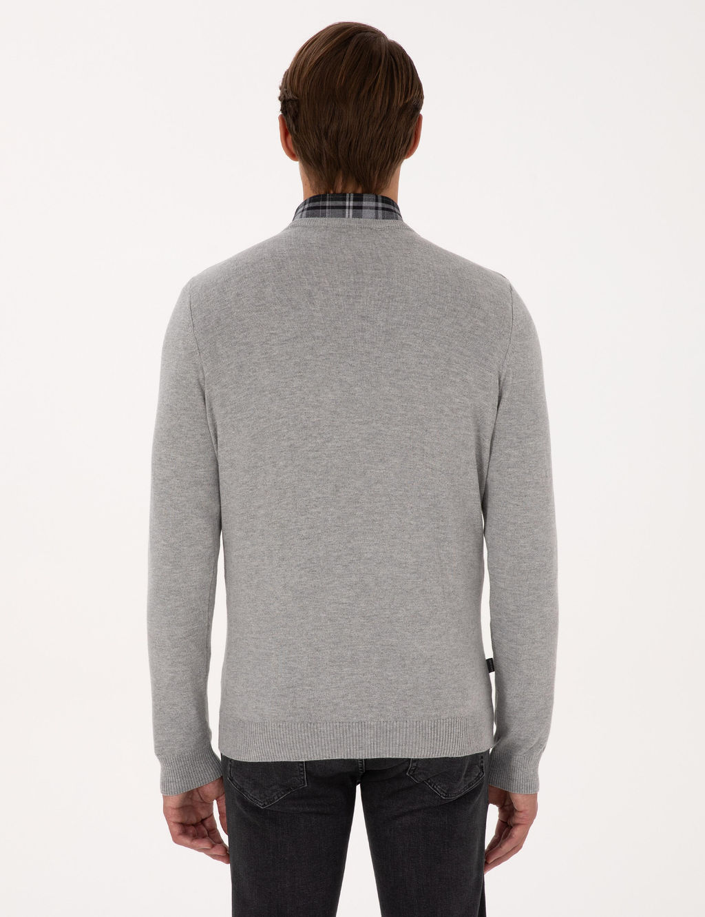 A__k Gri Melanj Slim Fit V Yaka Basic Triko Kazak - Pierre cardin фото 5