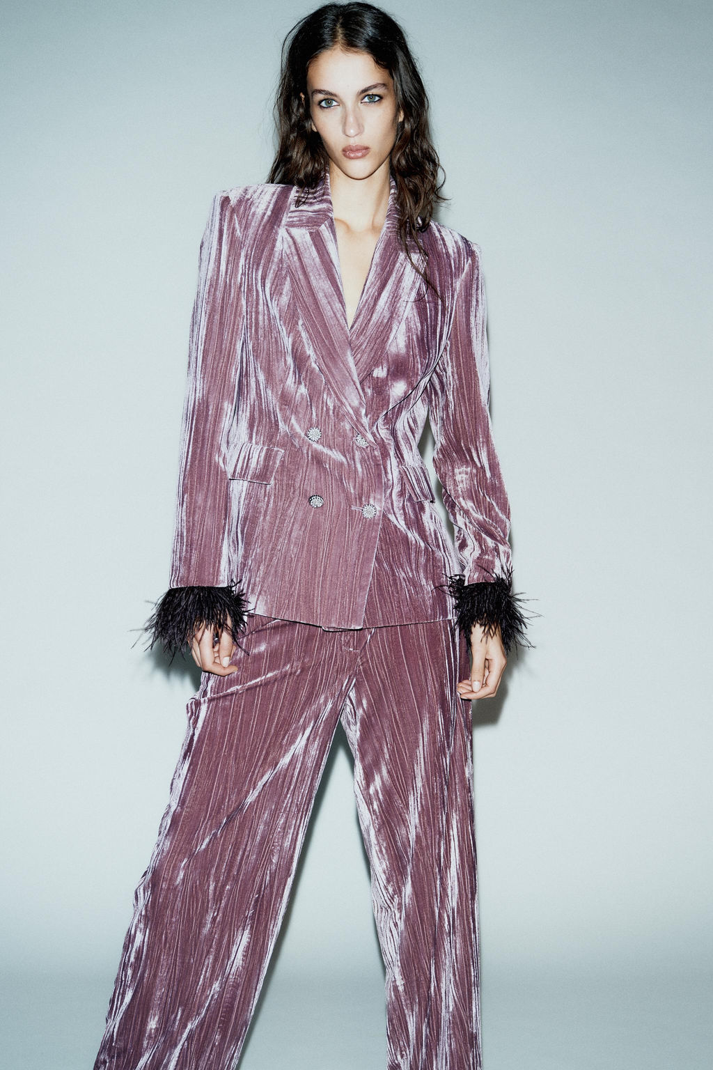 WIDE-LEG VELVET TROUSERS - Zara фото 3