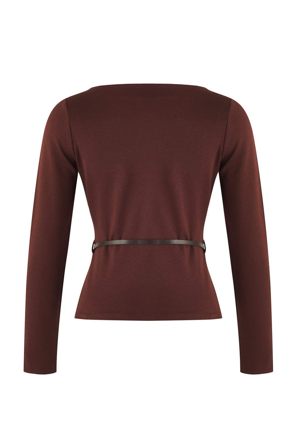 Kahverengi Kemer Detayl? Dik Yaka Uzun Kol Esnek Orme Bluz TWOAW26BZ00084