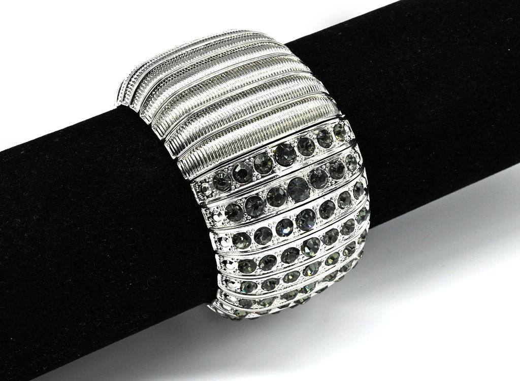 Металлический широкий браслет с цирконом цв.топаз