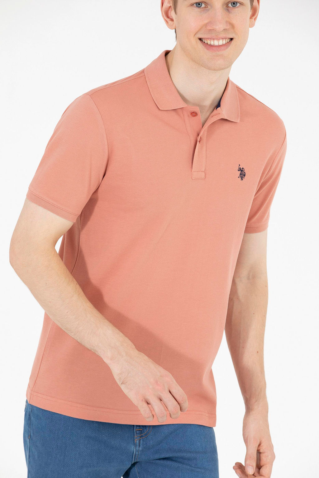 Мужская пудровая футболка с воротником поло Basic - U.s. polo assn фото 6