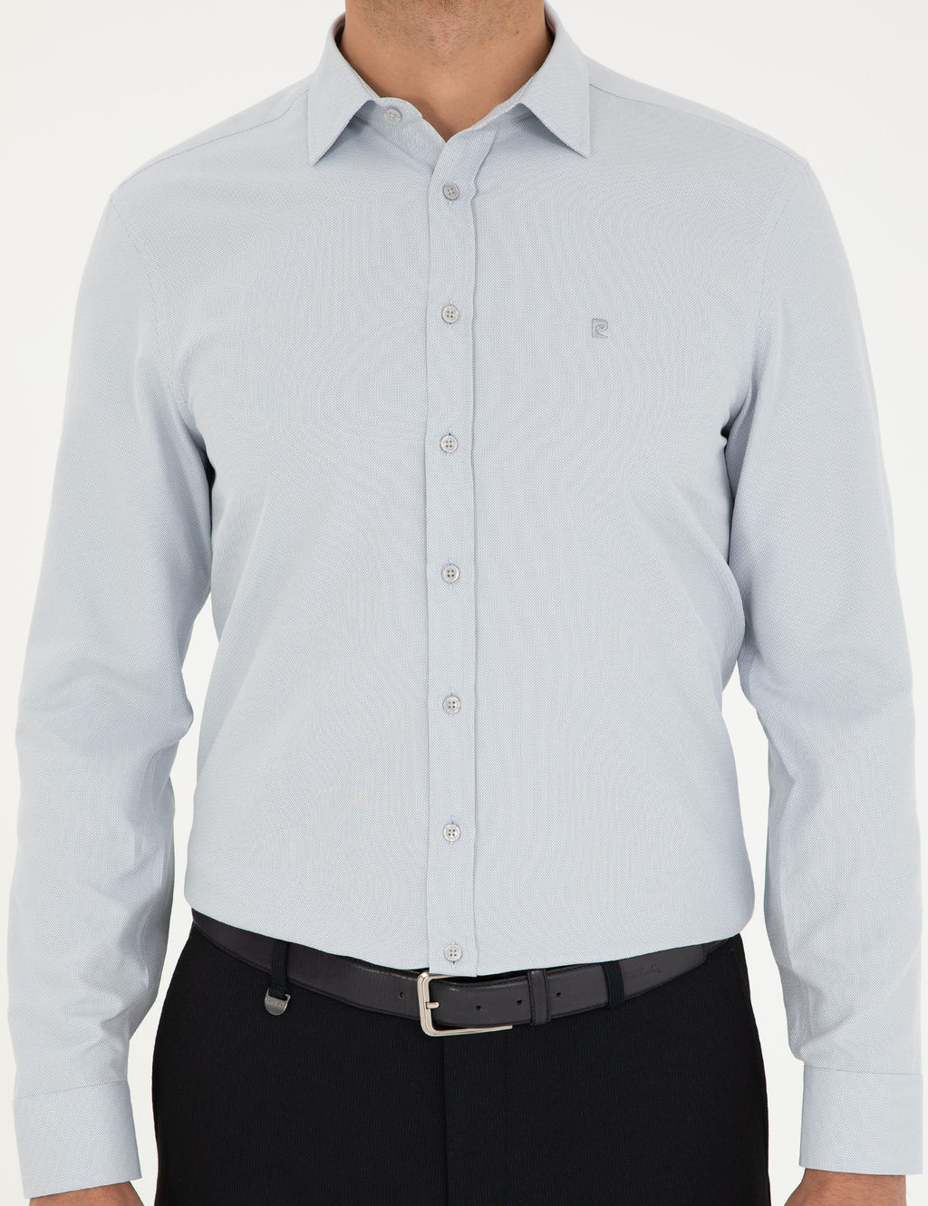 Gri Oxford Slim Fit Uzun Kollu G_mlek