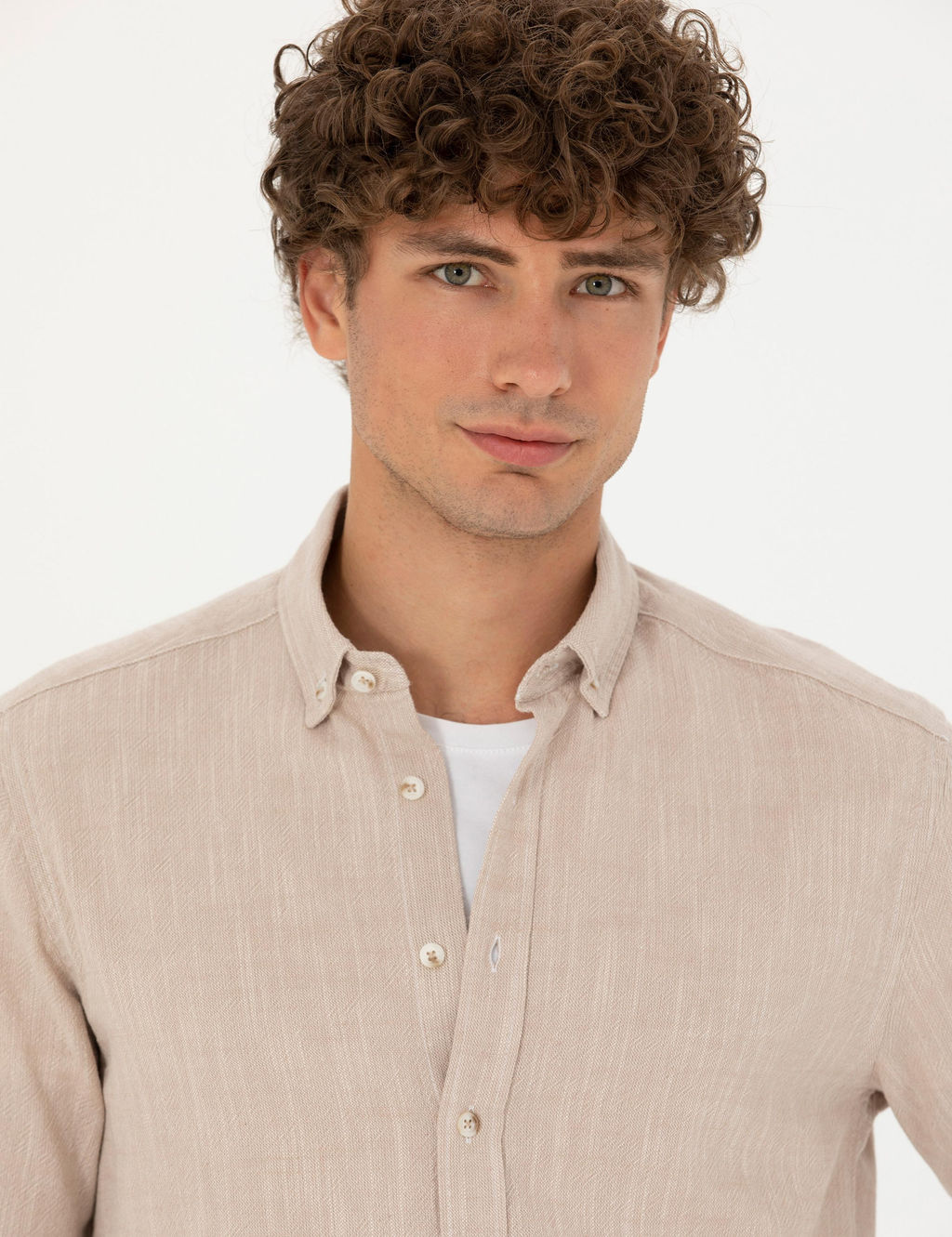 Рубашка Pierre Cardin Regular Fit бежевая с длинным рукавом